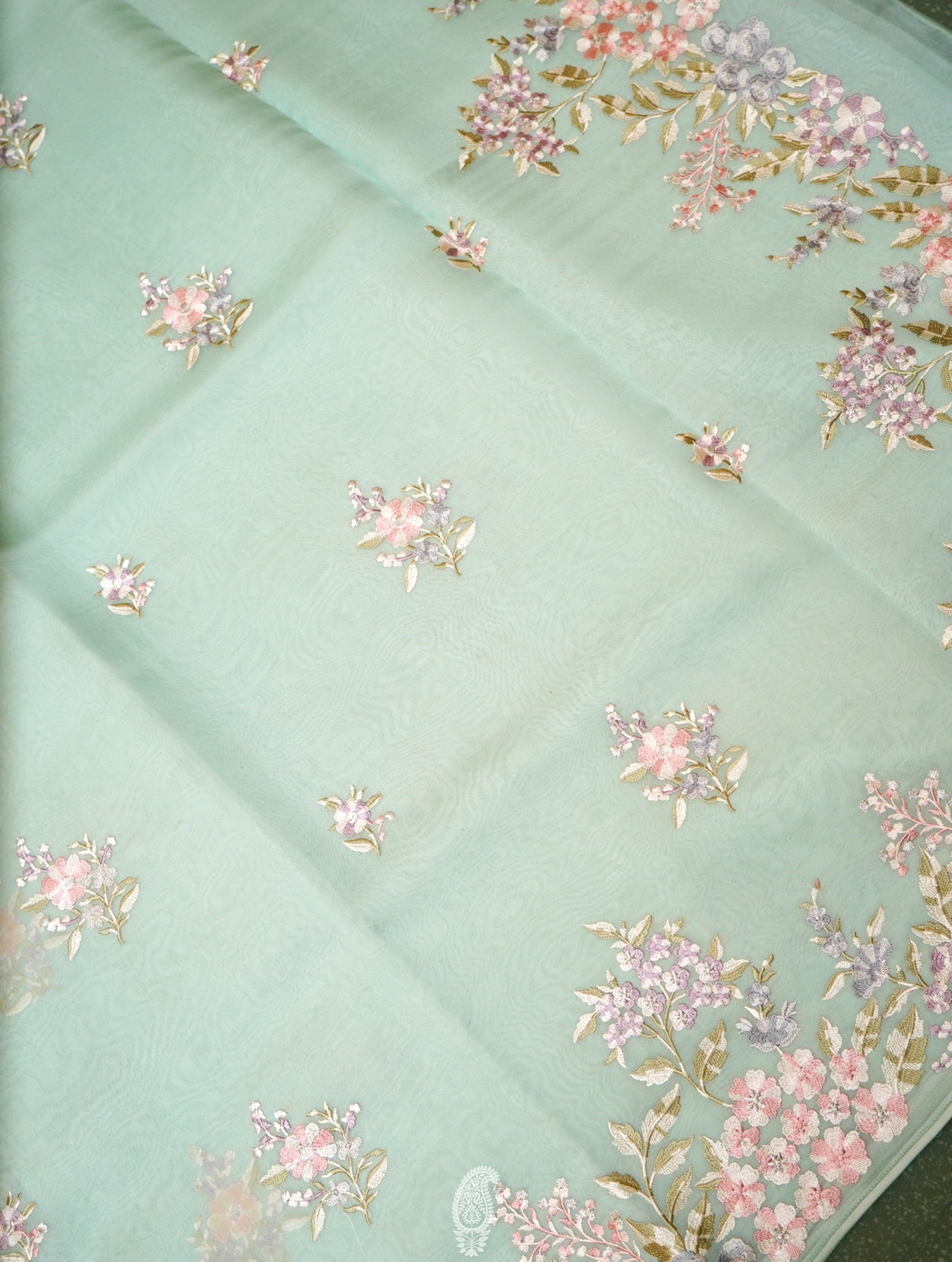  Designer Sea Green Organza Silk Saree
