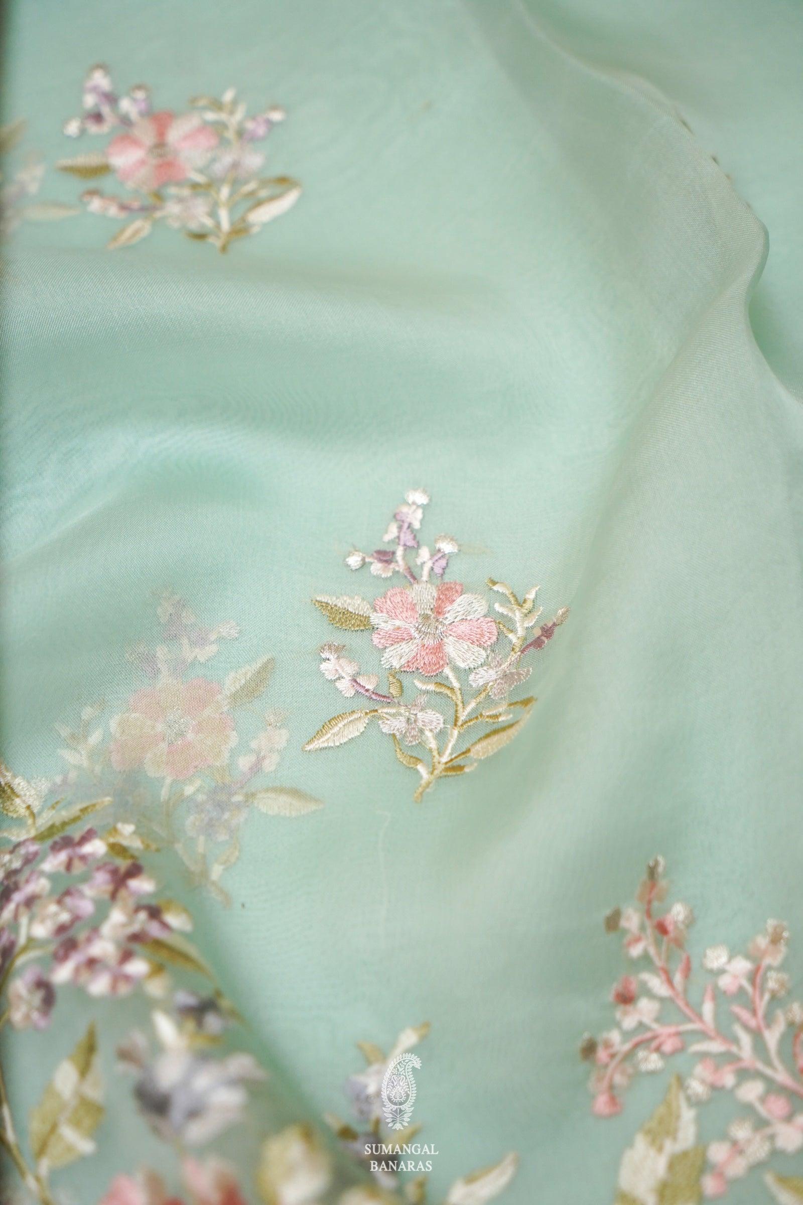  Designer Sea Green Organza Silk Saree