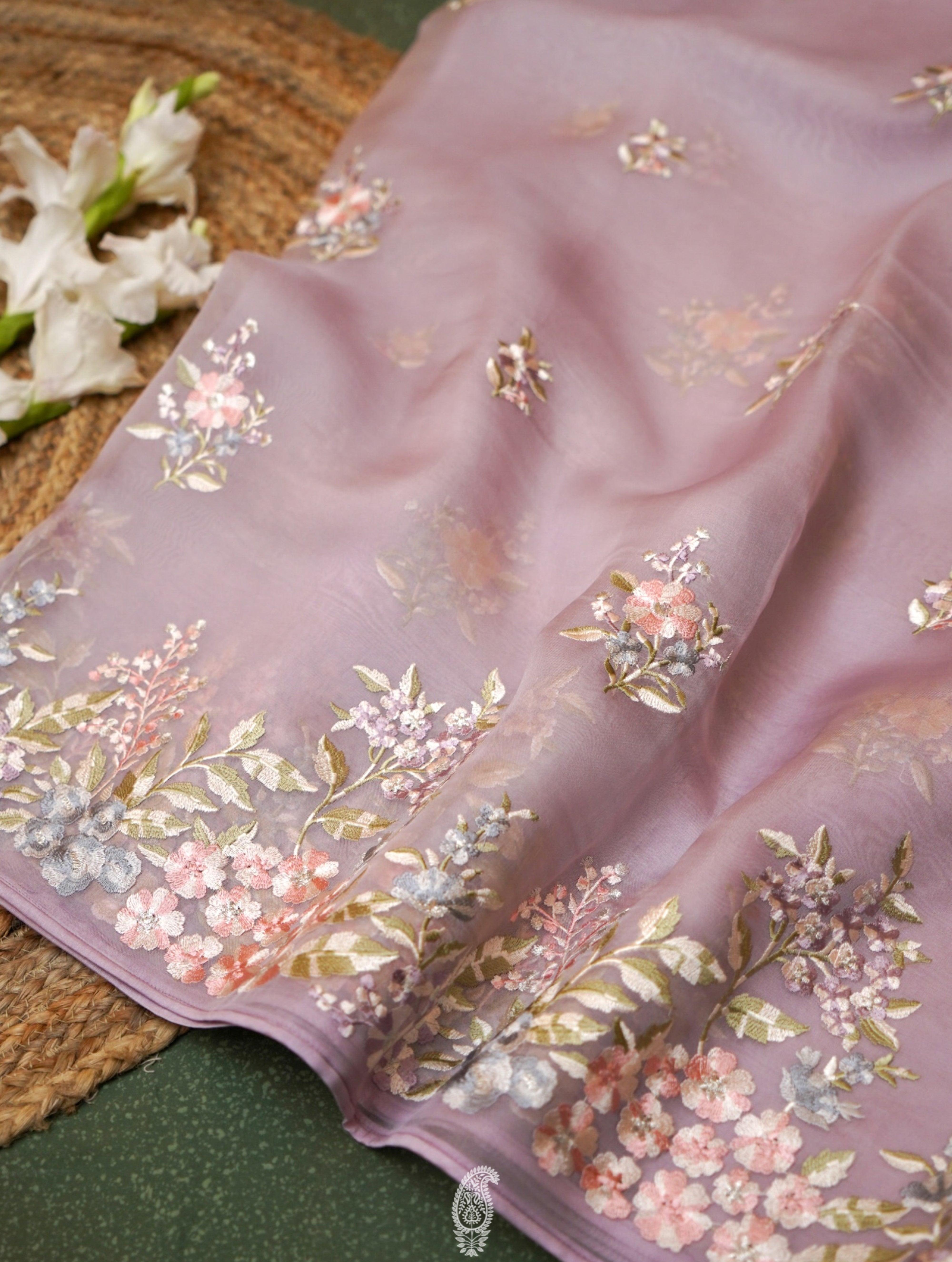  Designer Onion Pink Organza Silk Saree