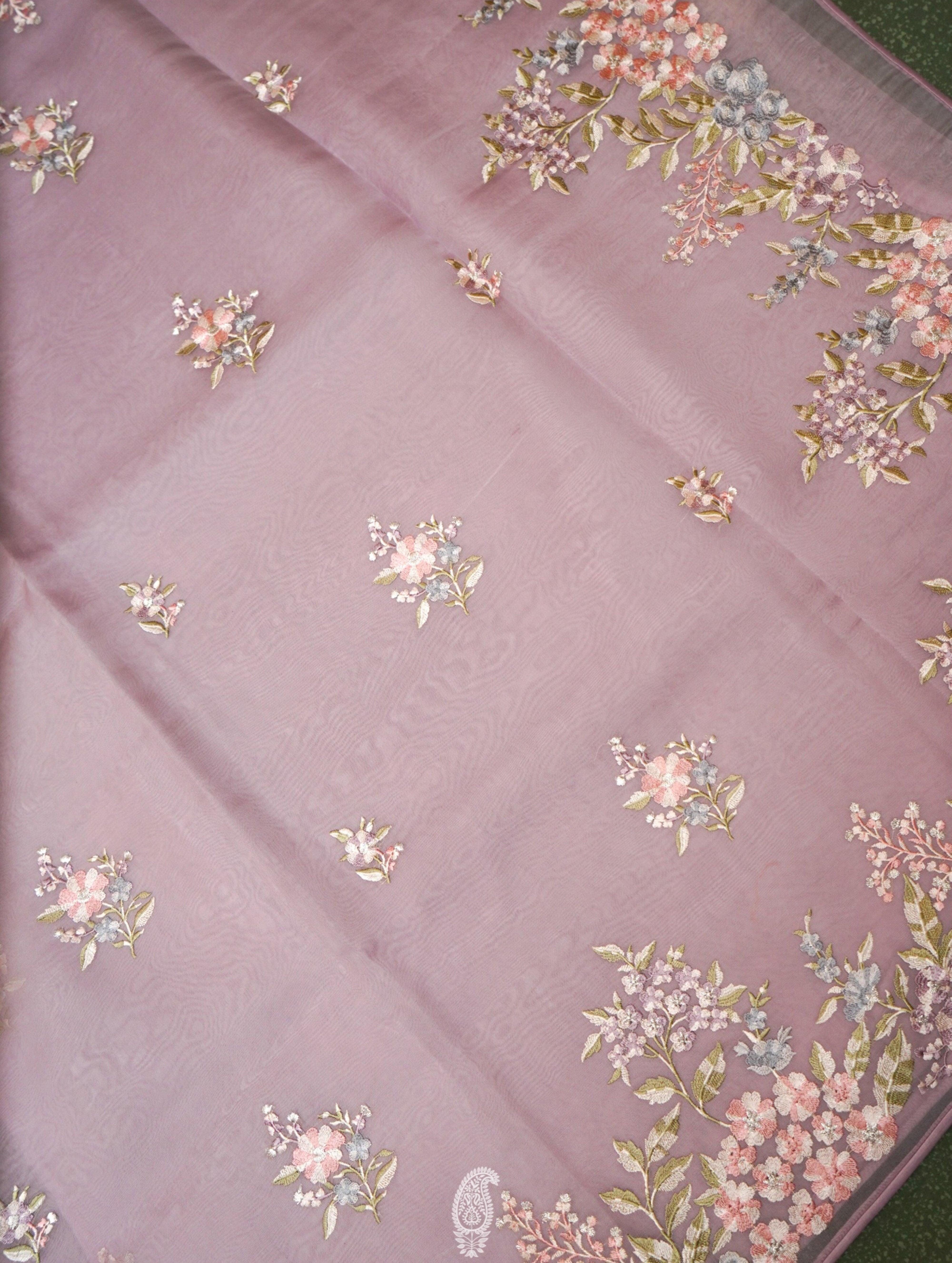  Designer Onion Pink Organza Silk Saree