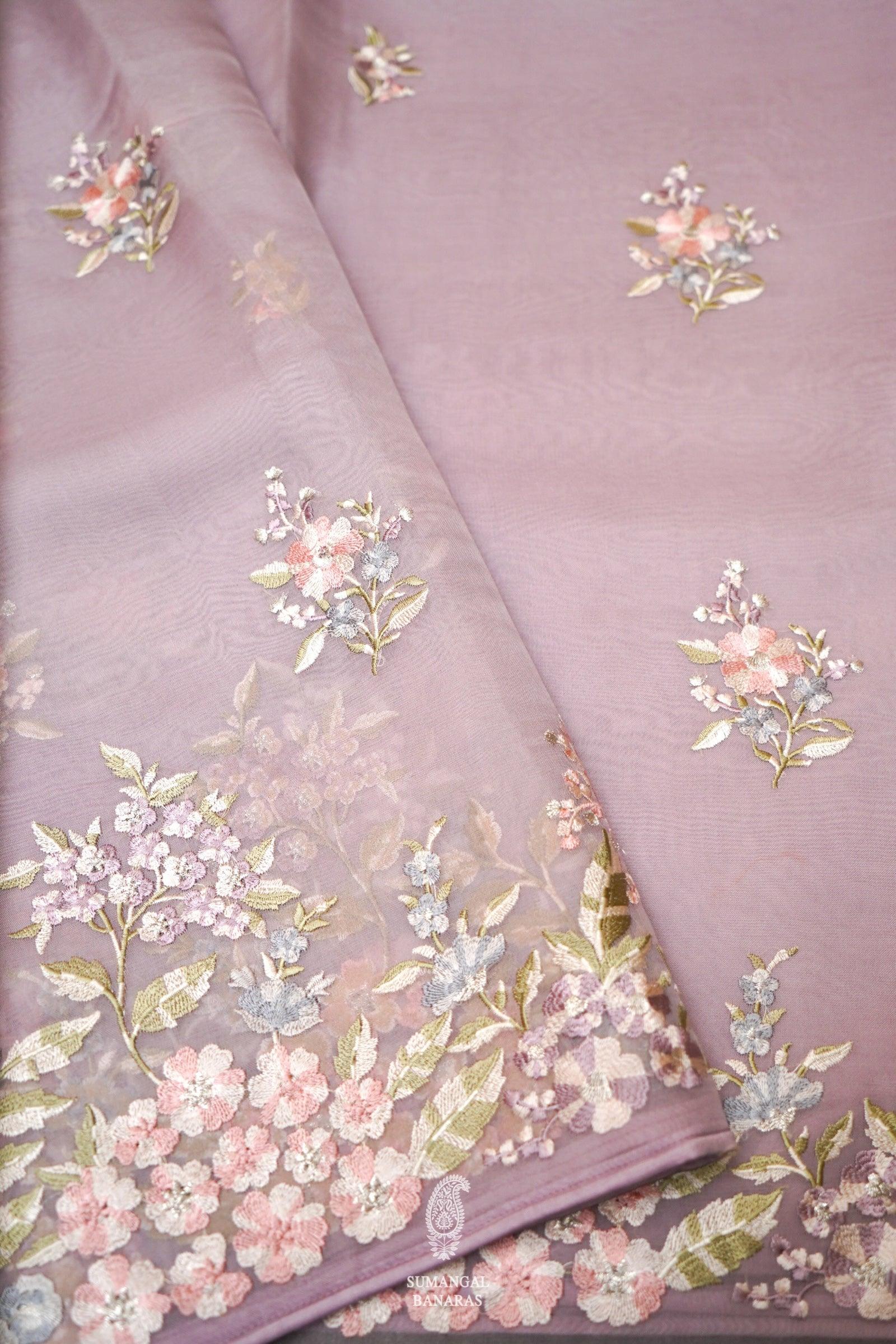  Designer Onion Pink Organza Silk Saree