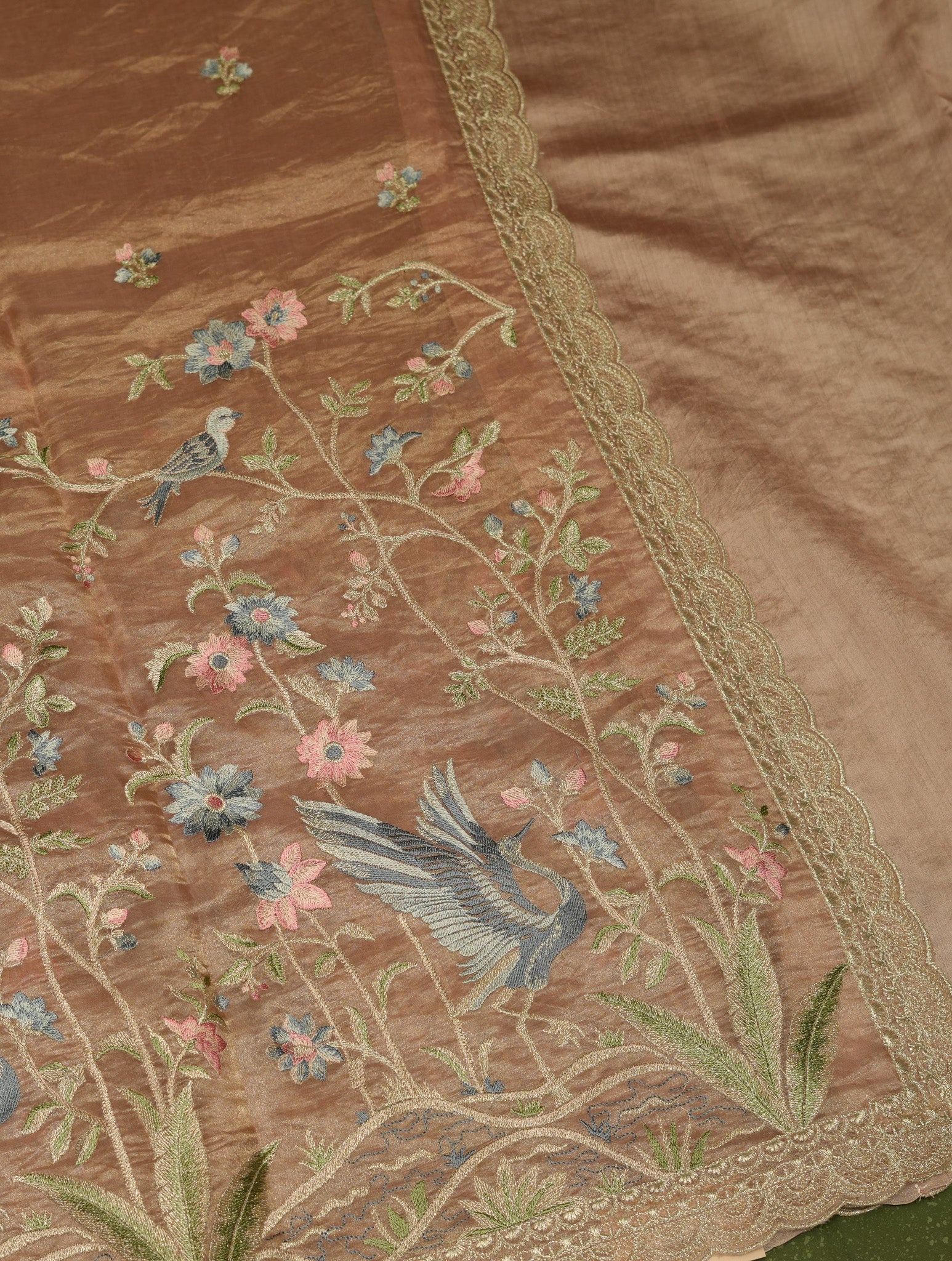 Designer Peach Tissue Silk Saree