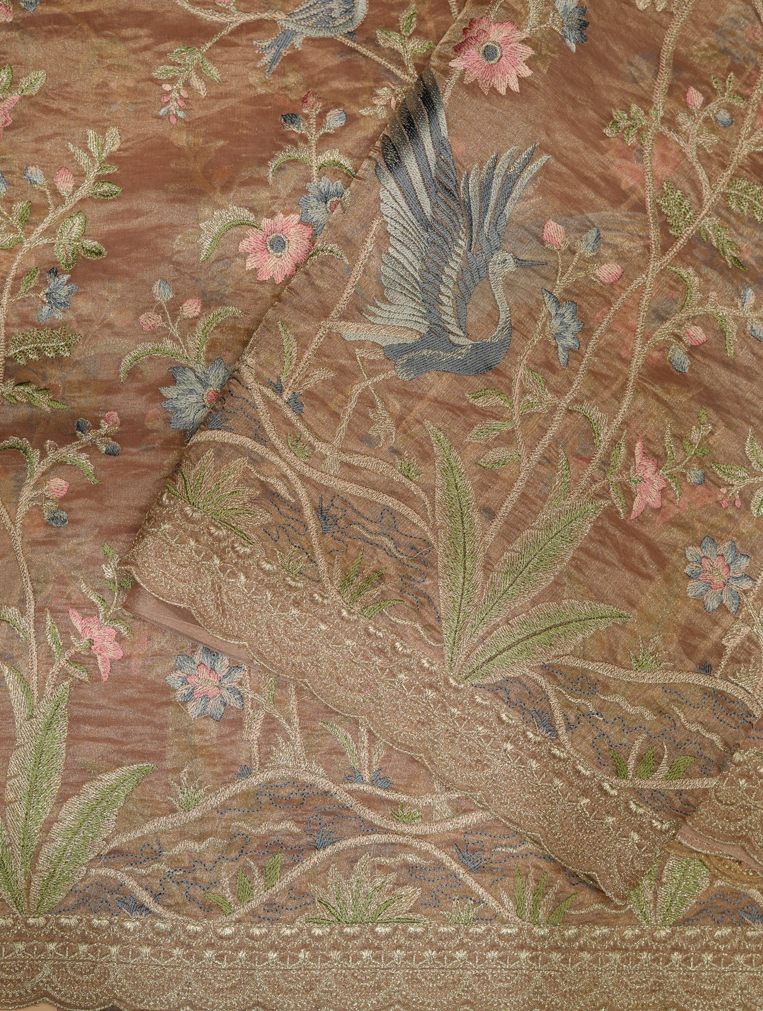 Designer Peach Tissue Silk Saree