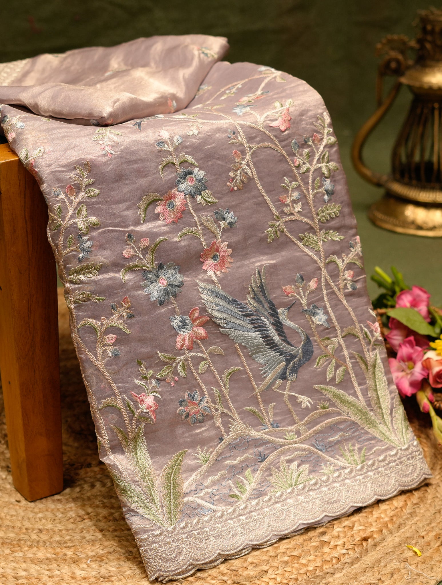 Designer Lavender Tissue Silk Saree