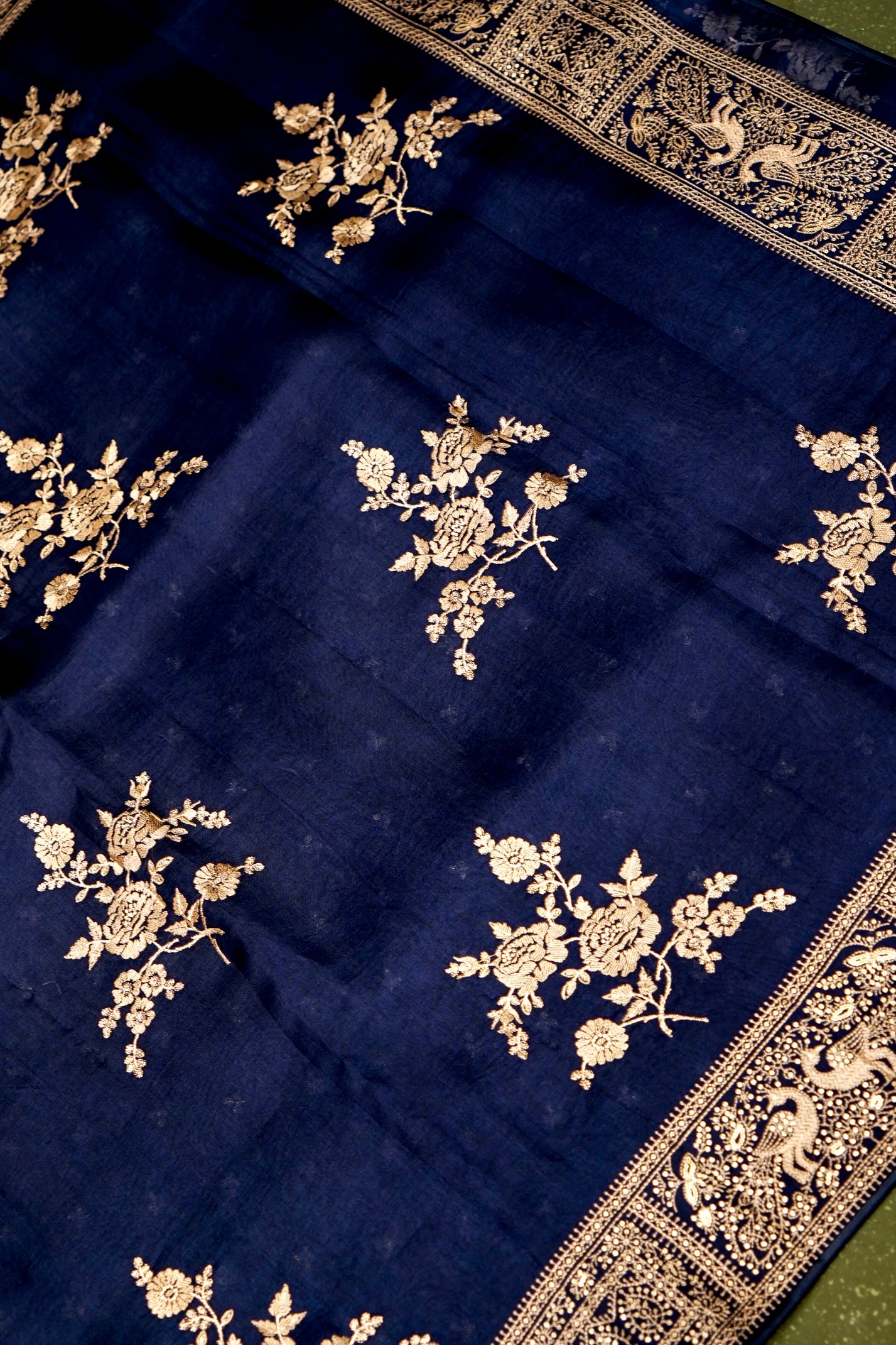 Designer Navy Blue Organza Silk Saree