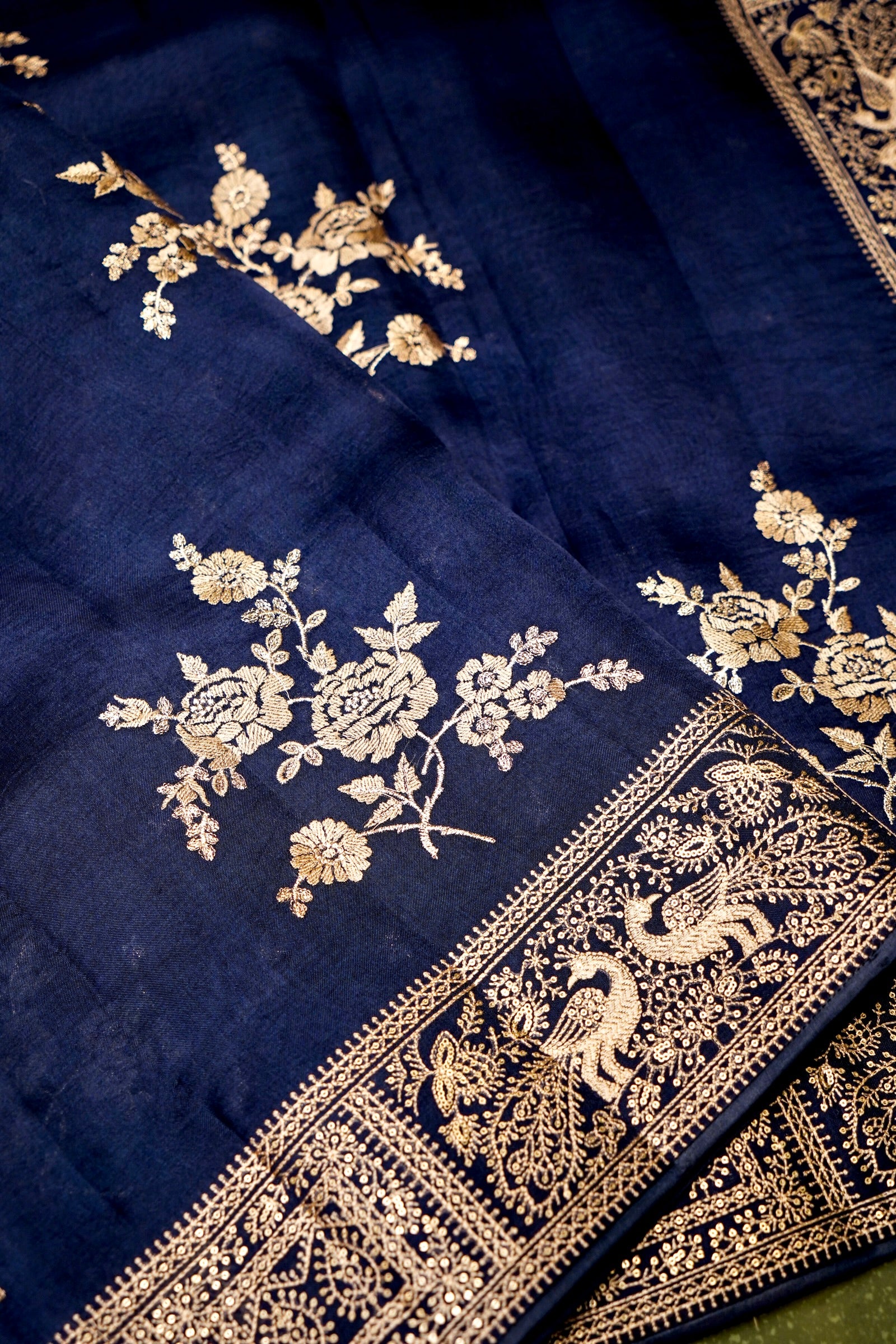 Designer Navy Blue Organza Silk Saree