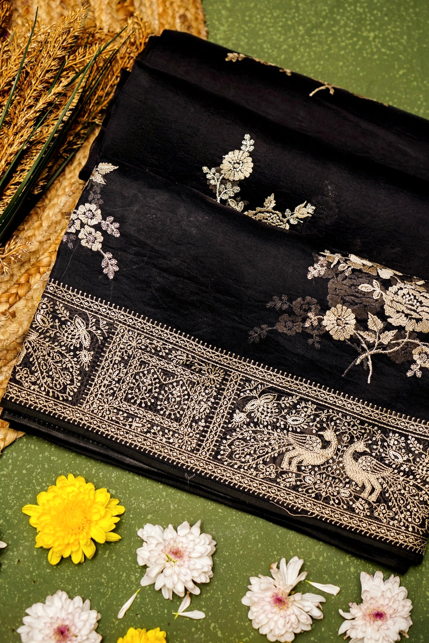 Designer Black Organza Silk Saree