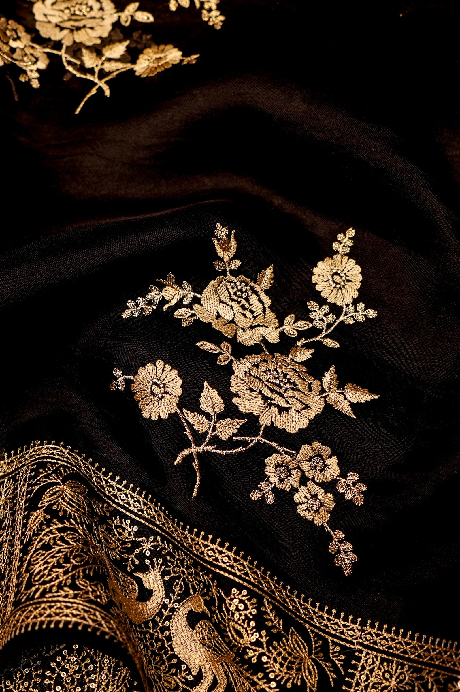 Designer Black Organza Silk Saree