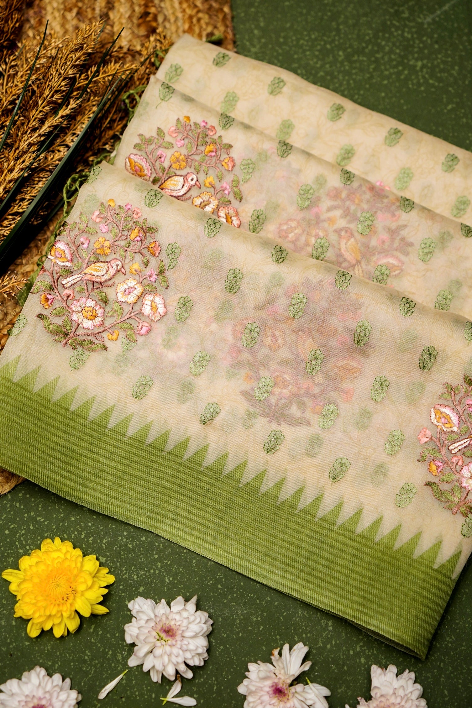 Designer White Organza Silk Saree
