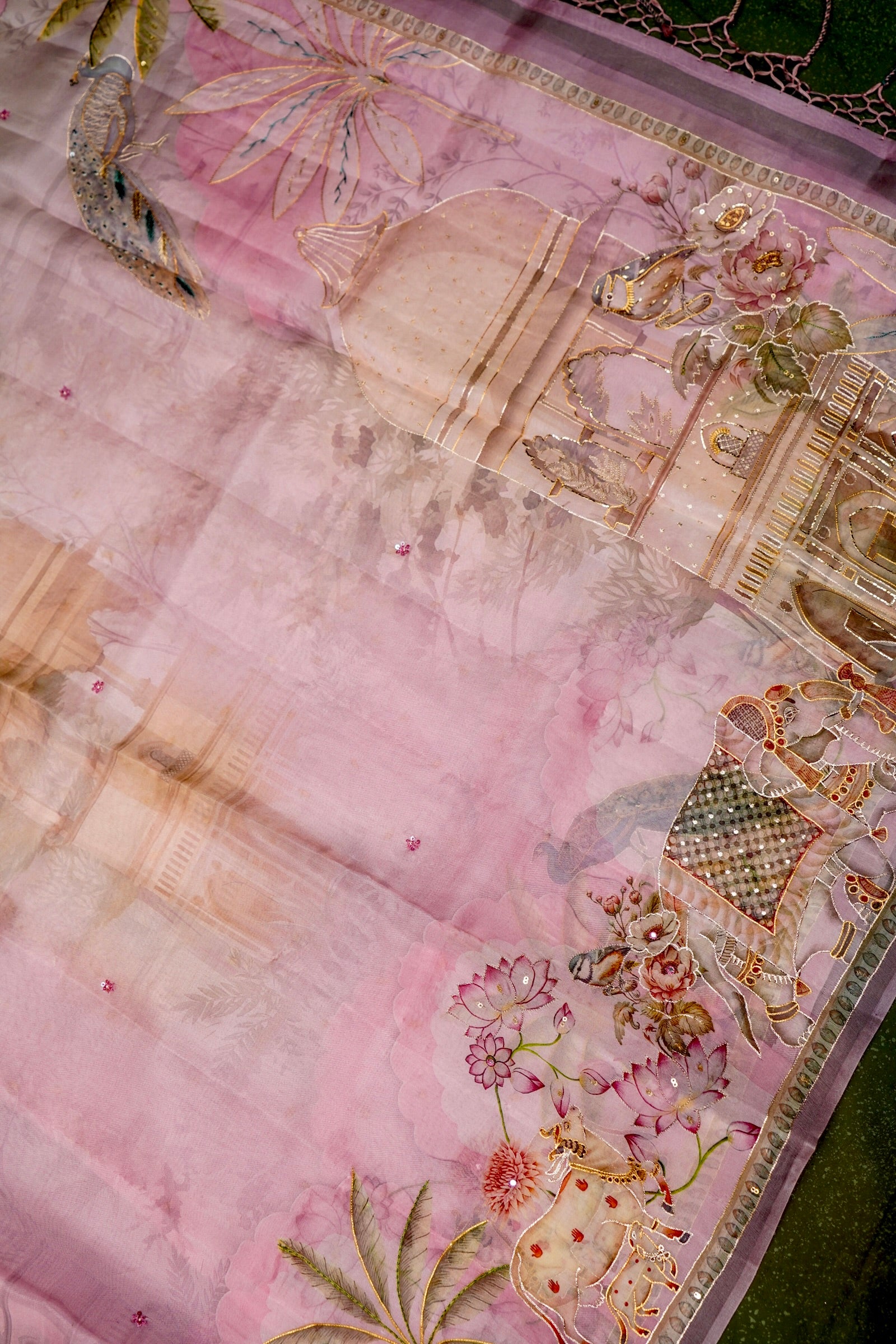 Designer Pink Organza Silk Saree