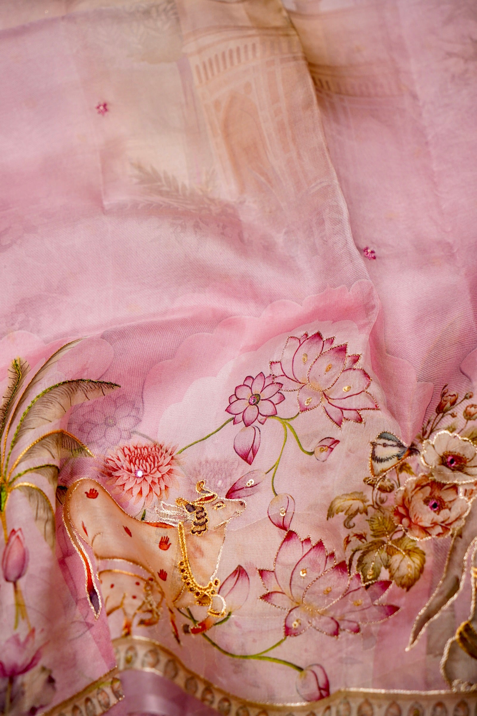Designer Pink Organza Silk Saree