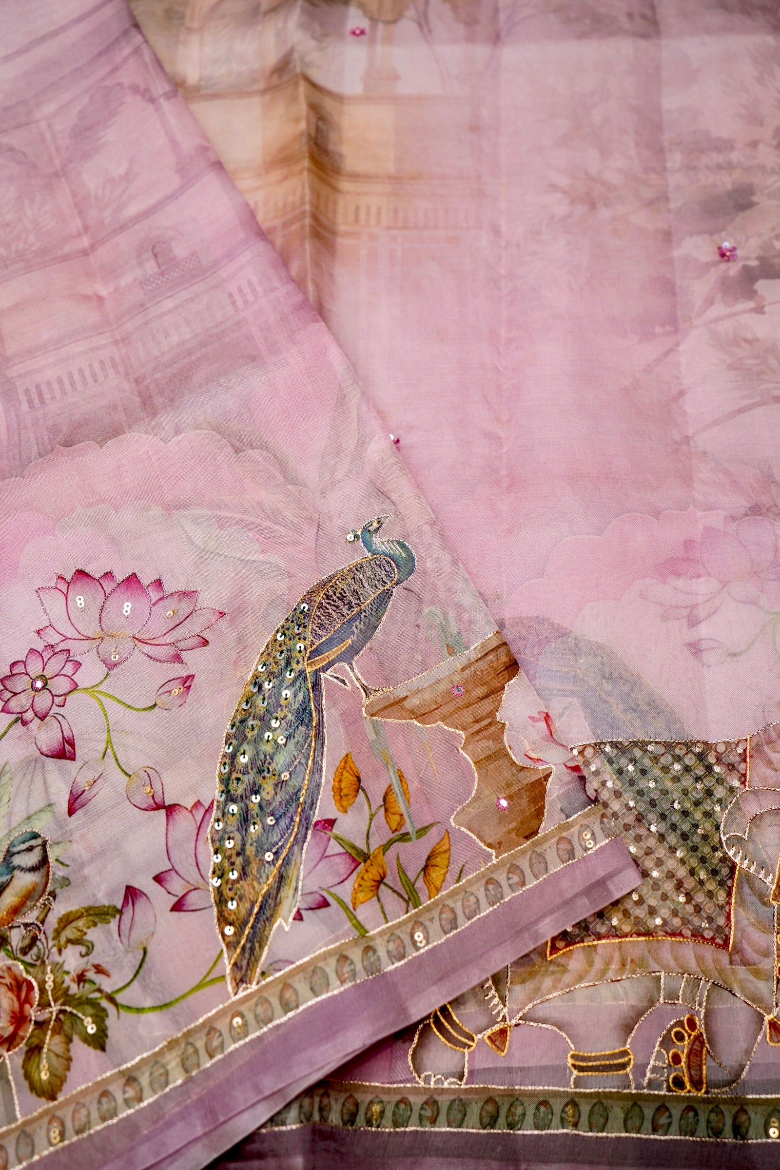 Designer Pink Organza Silk Saree