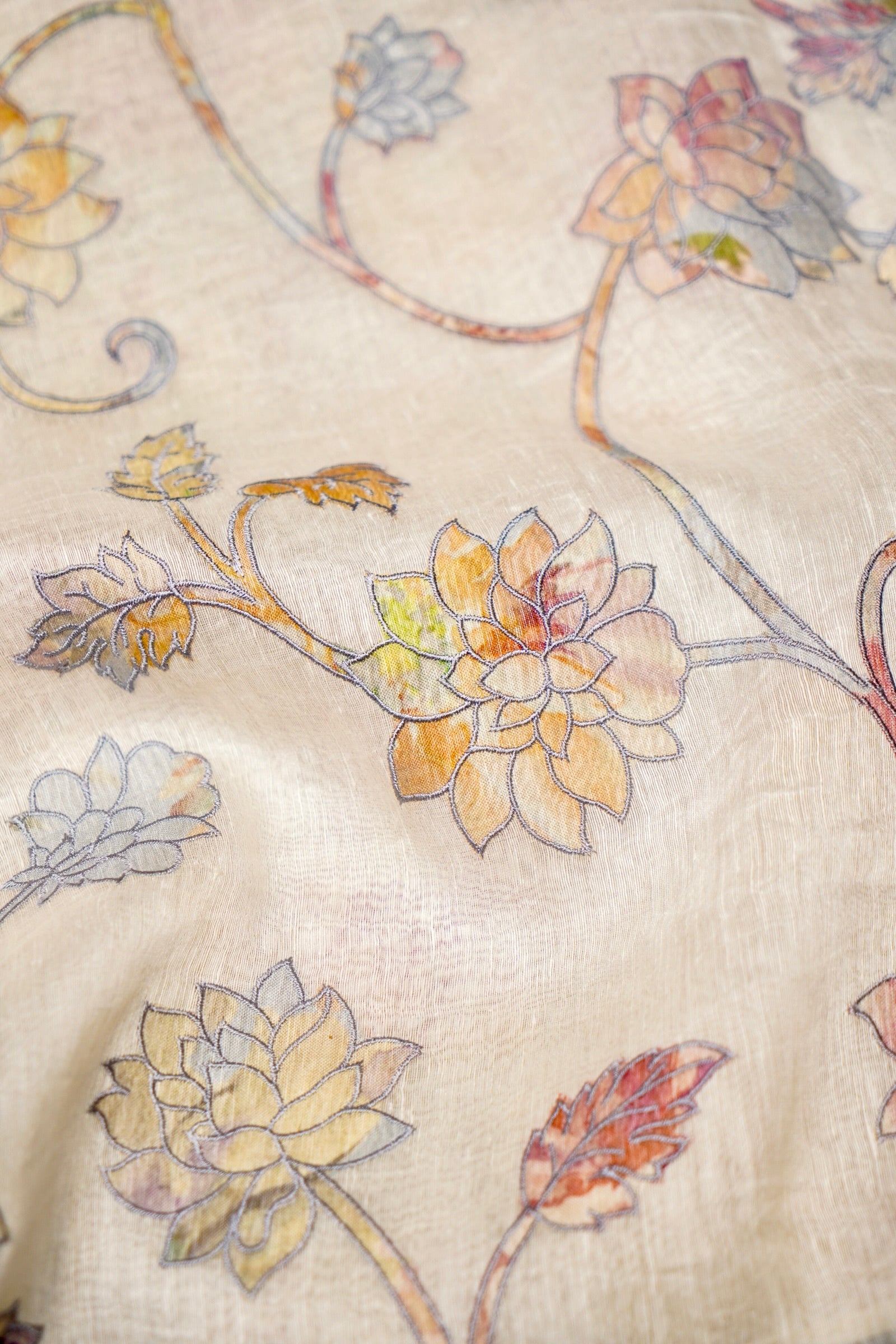 Designer White Linen Silk Saree