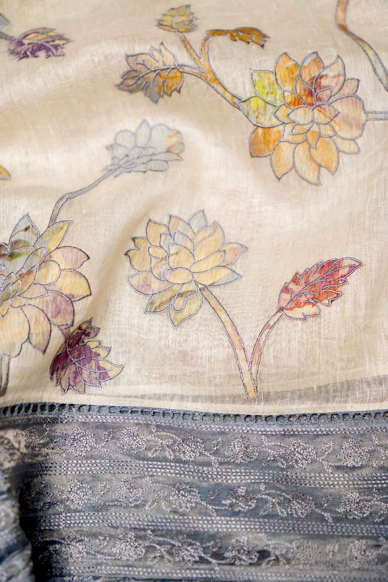 Designer White Linen Silk Saree