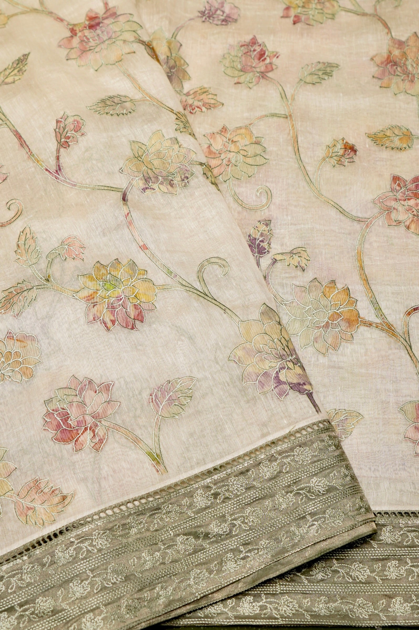 Designer White Linen Silk Saree