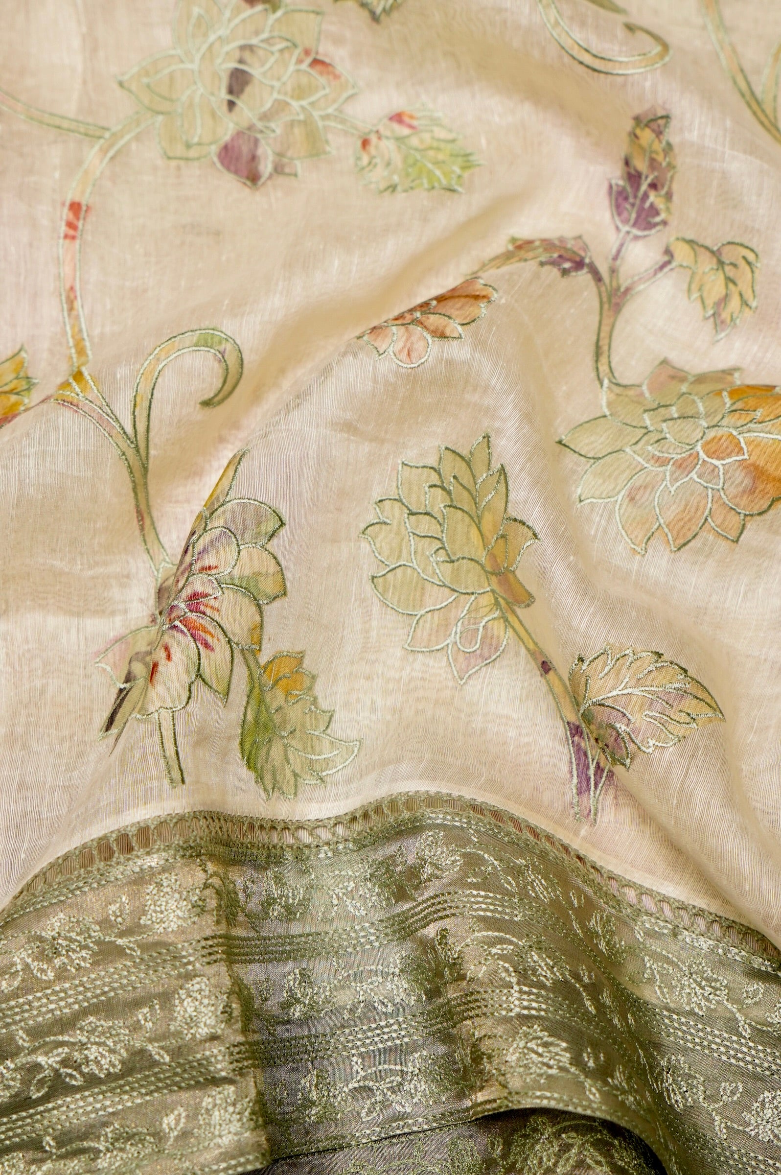 Designer White Linen Silk Saree