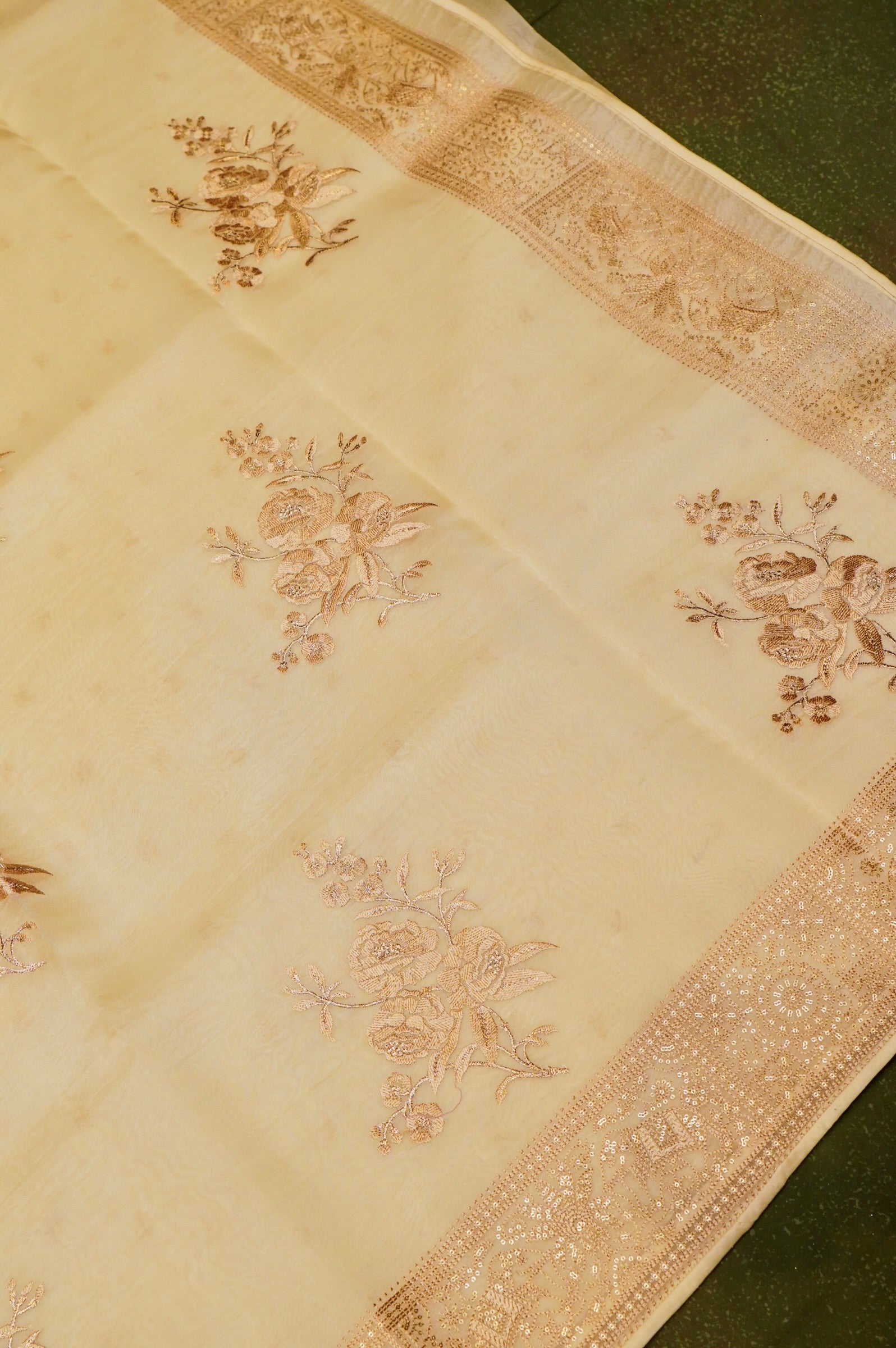 Designer Beige Organza Saree