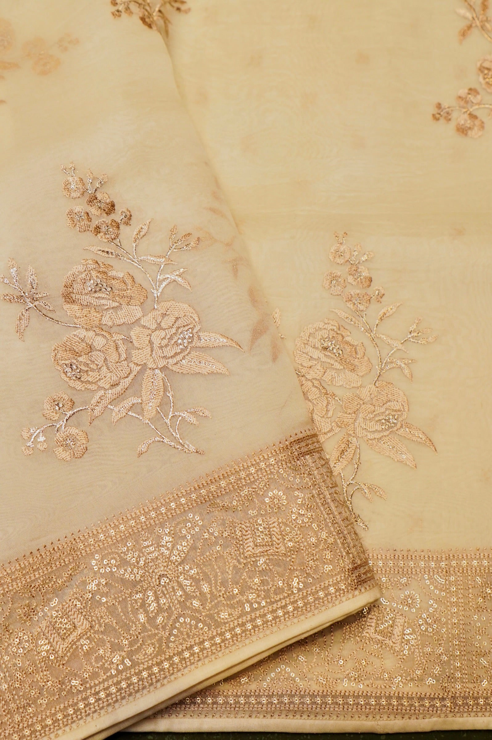 Designer Beige Organza Saree