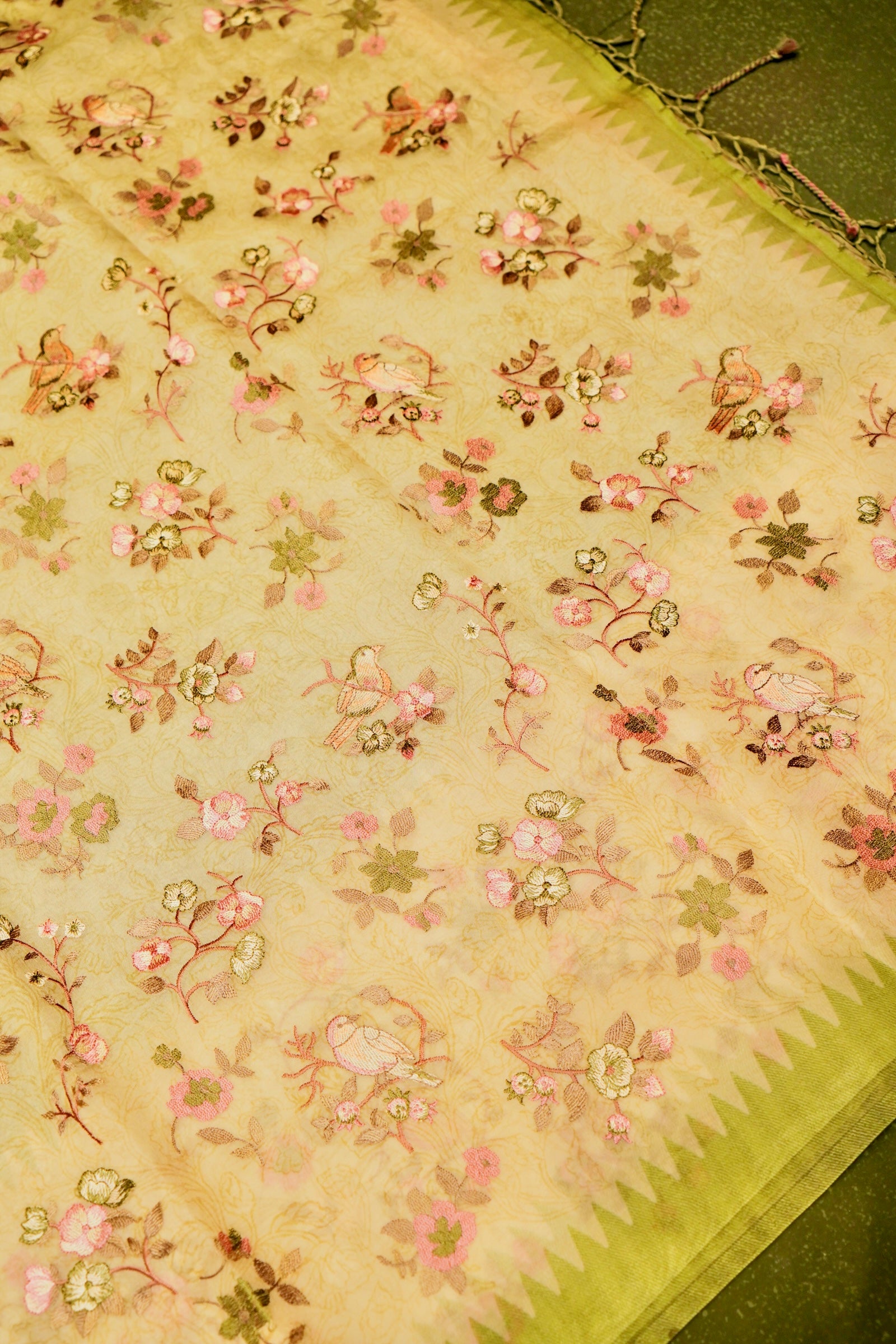 Designer Light Yellow Organza Saree
