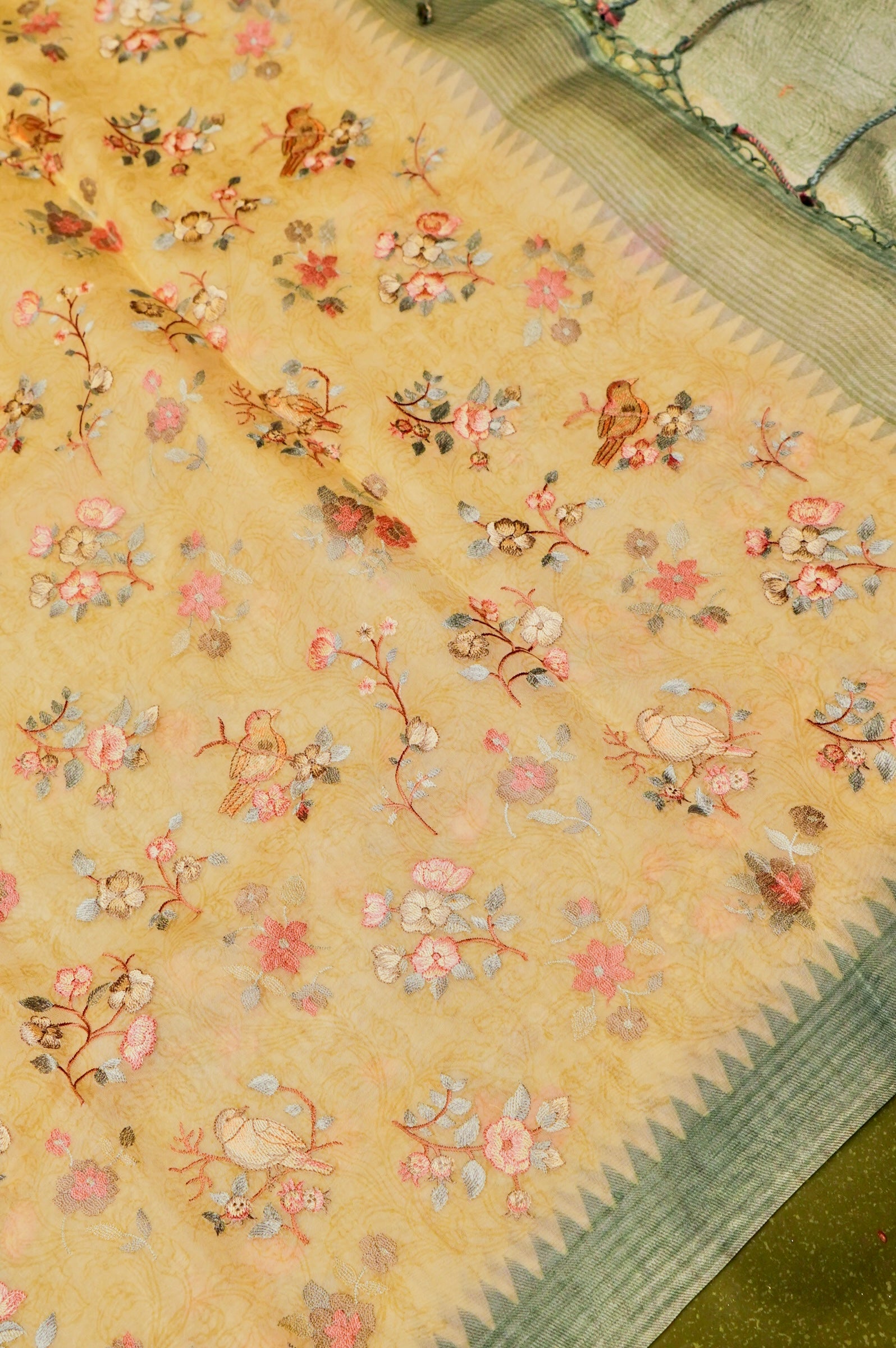 Designer Light Yellow Organza Saree
