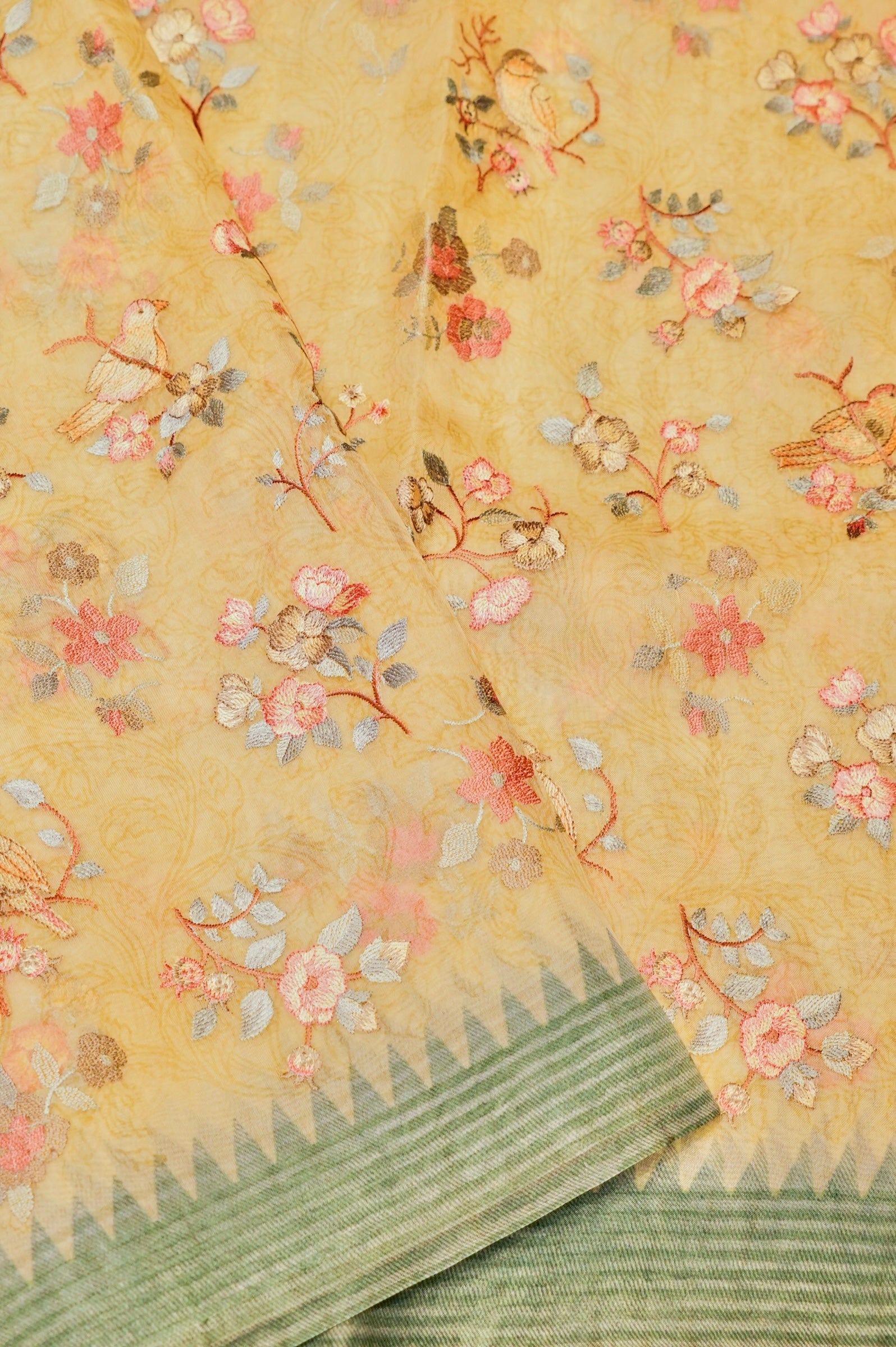 Designer Light Yellow Organza Saree