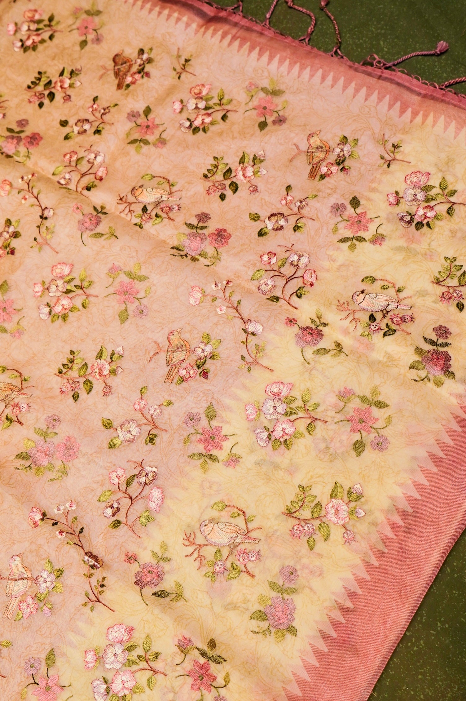 Designer Light Yellow Organza Saree