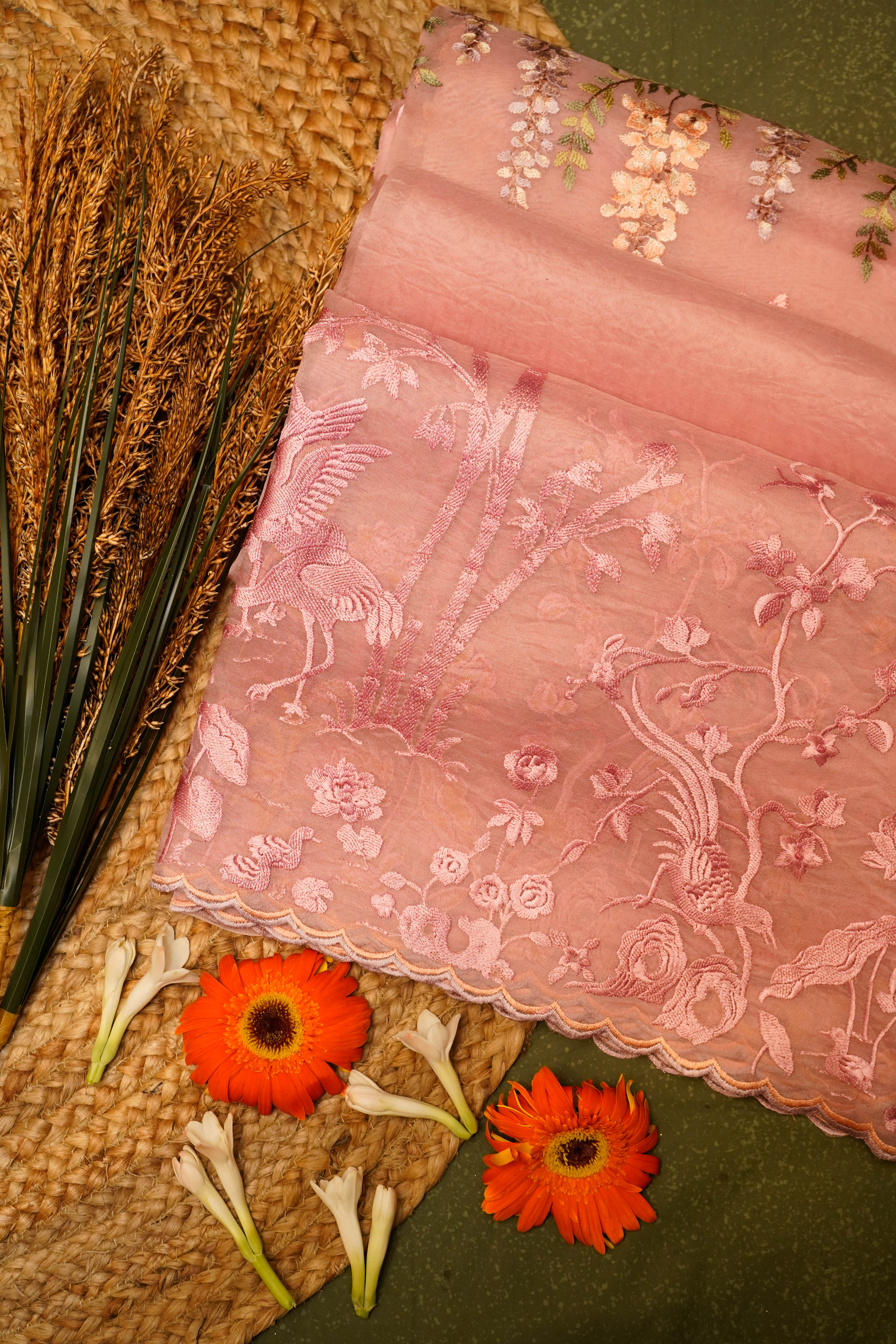 Designer Pink Organza Saree