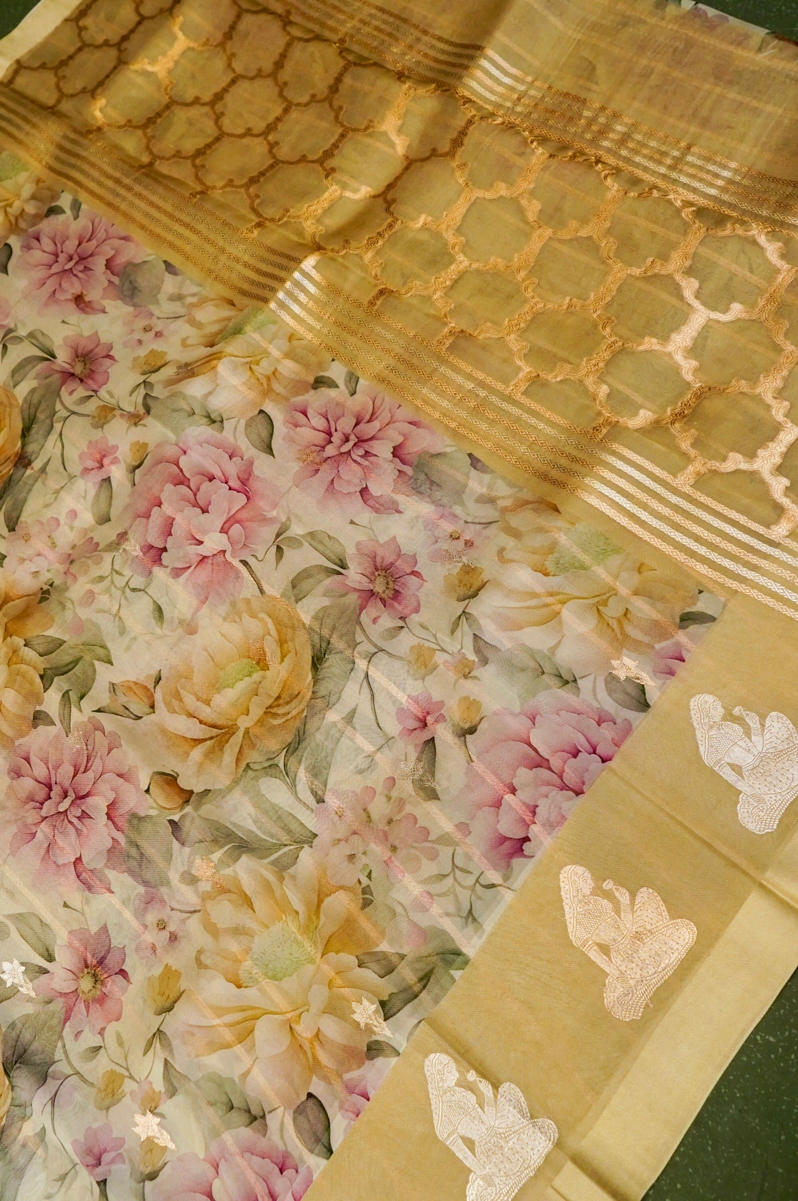 Designer Light Yellow Organza Saree