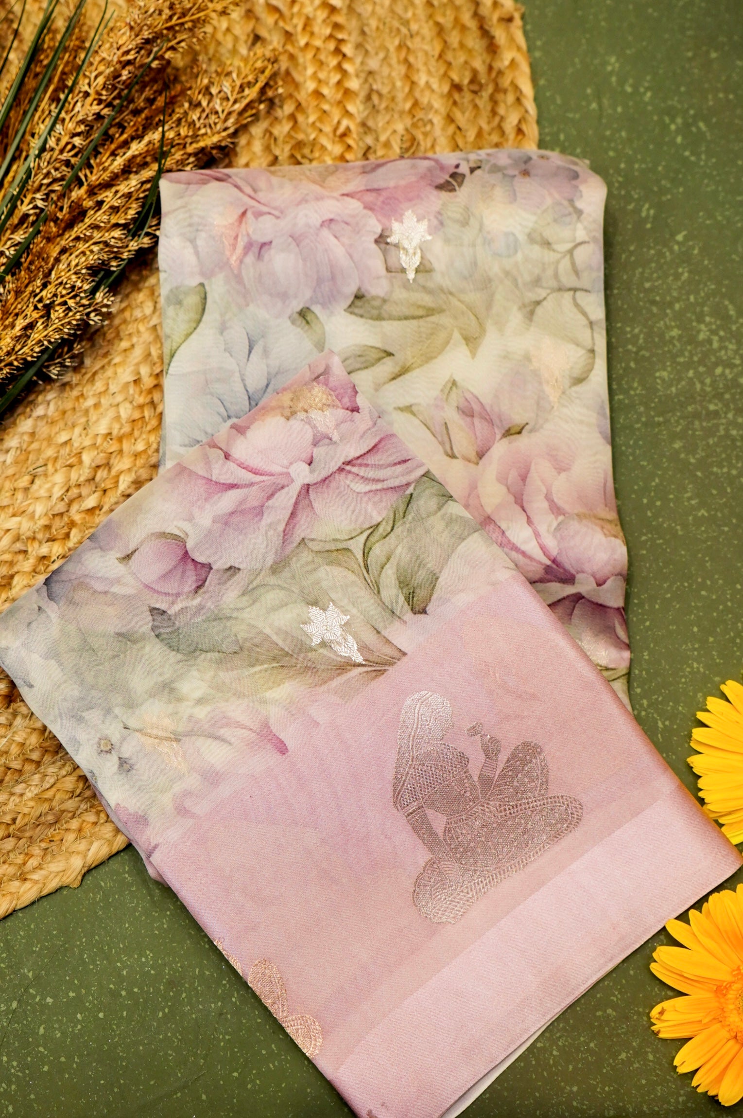 Designer Baby Pink Organza Saree