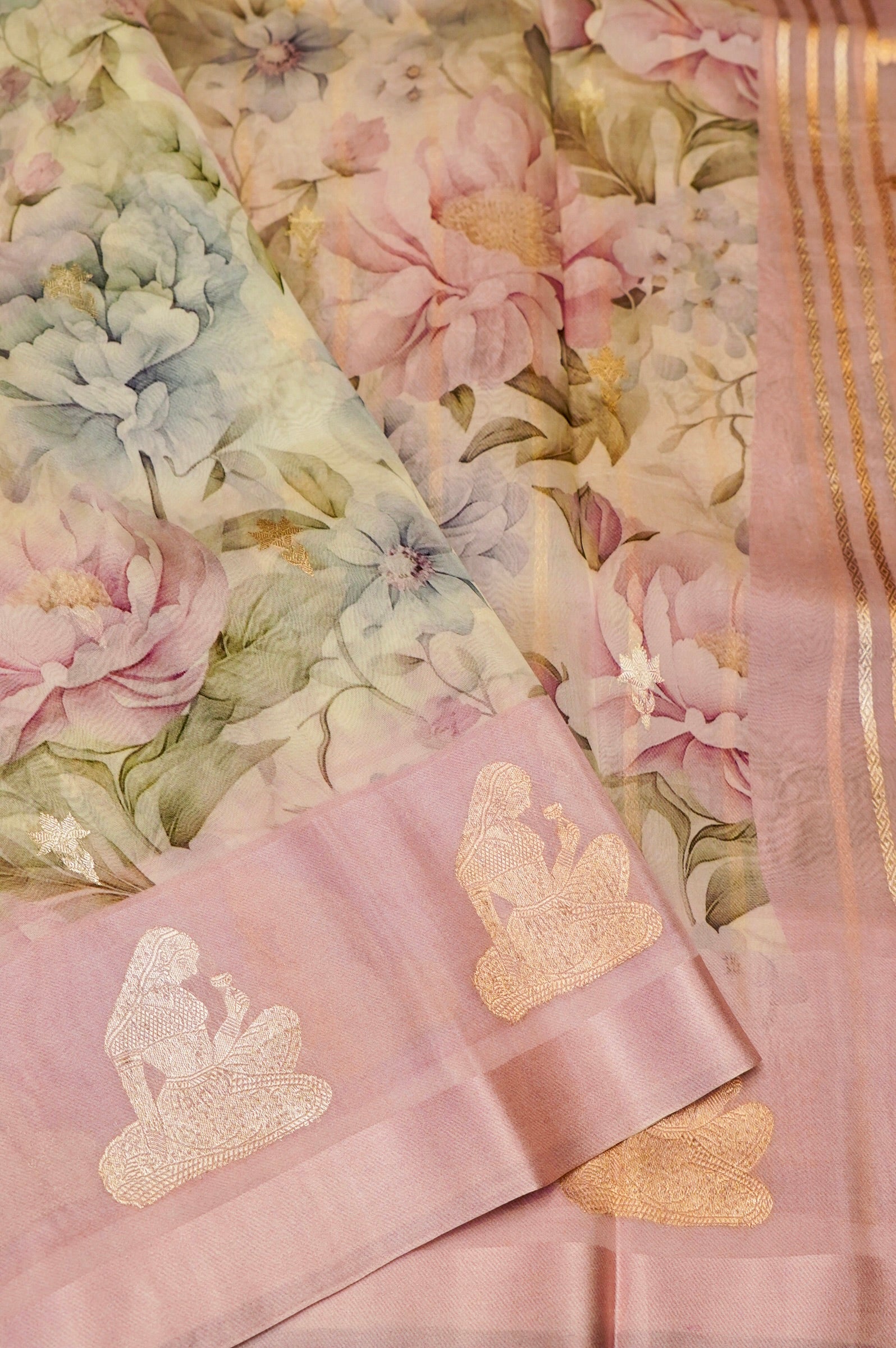 Designer Baby Pink Organza Saree
