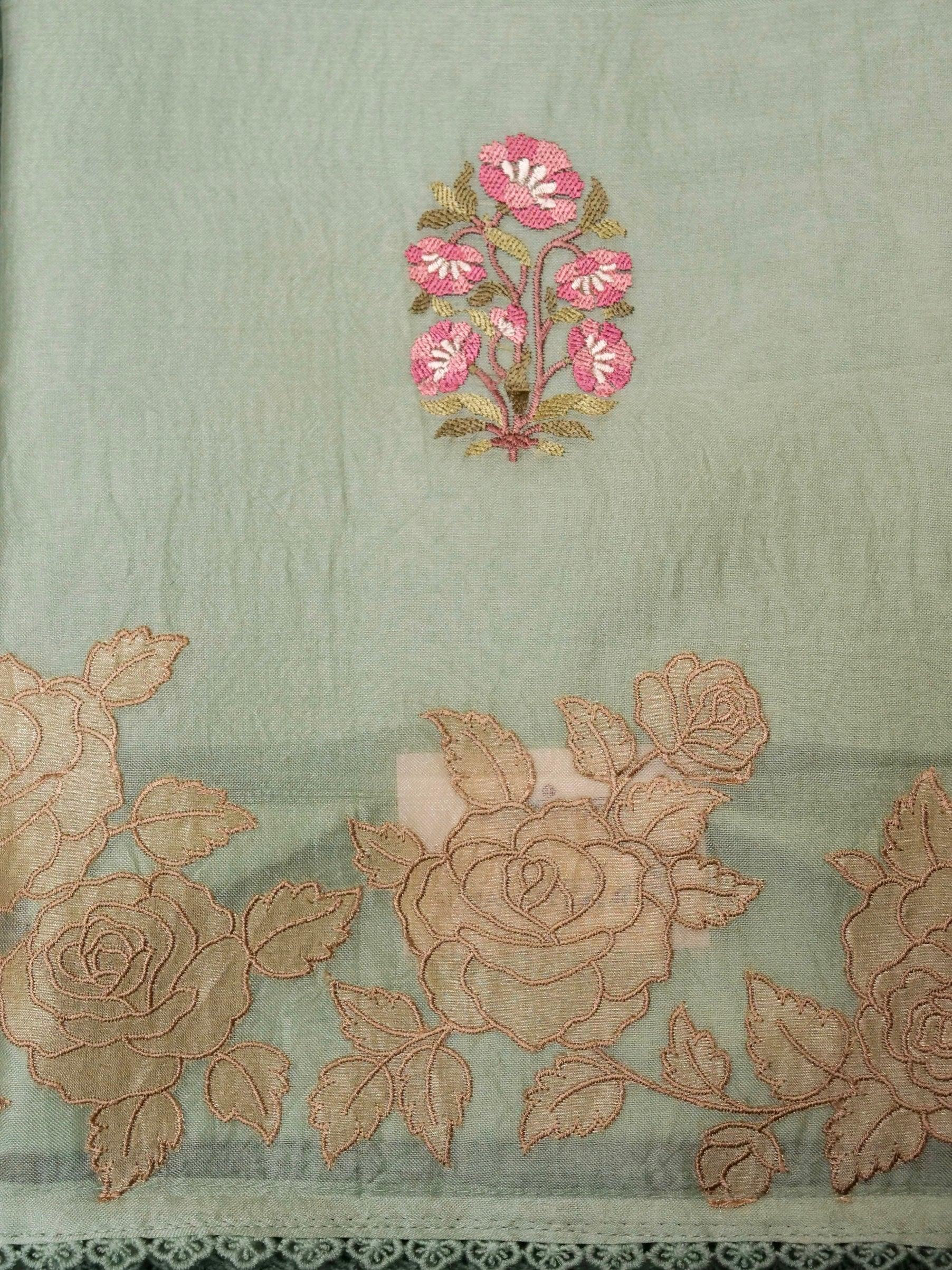 Designer Sage Green Kora Silk Suit