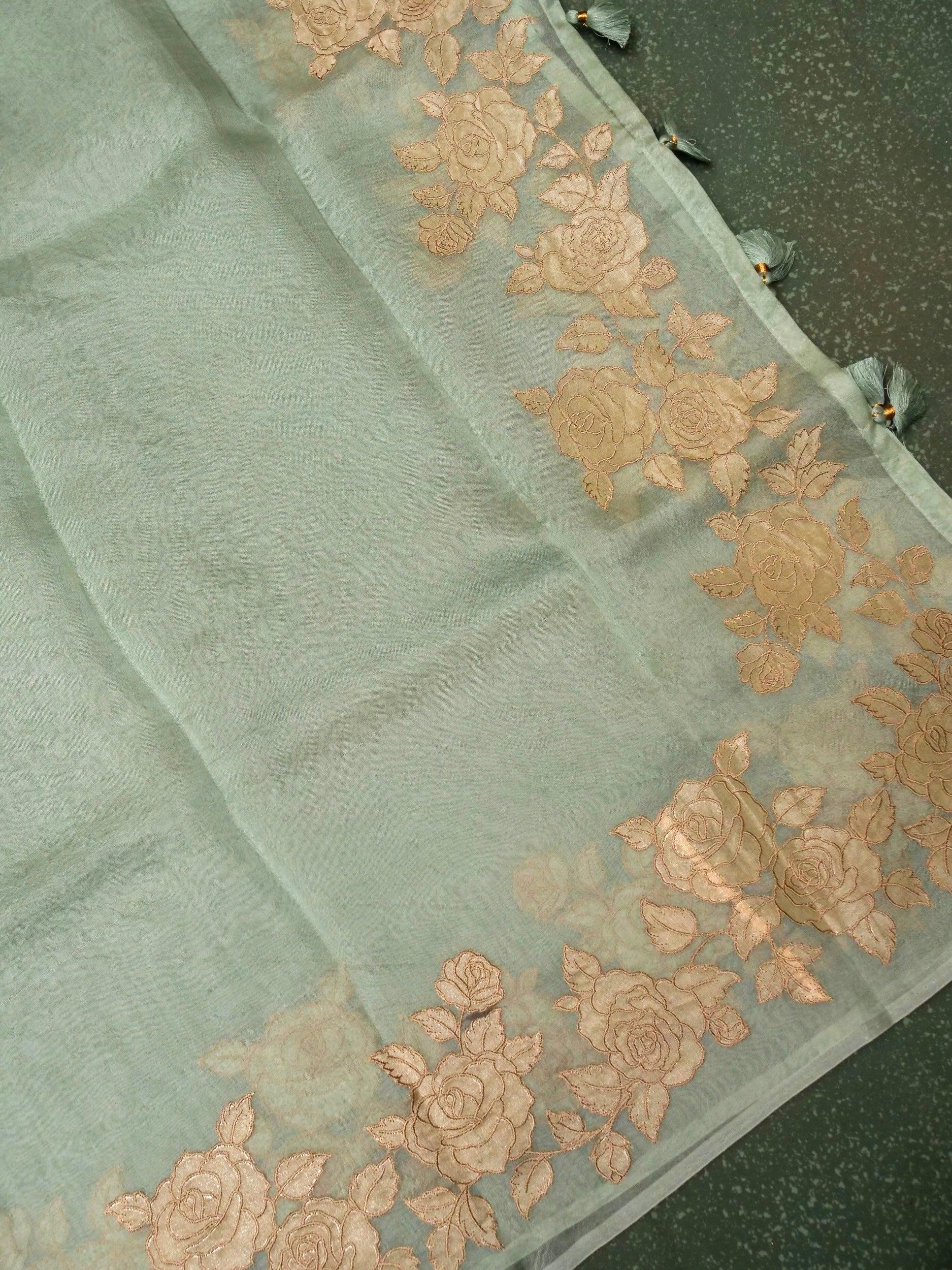 Designer Sage Green Kora Silk Suit