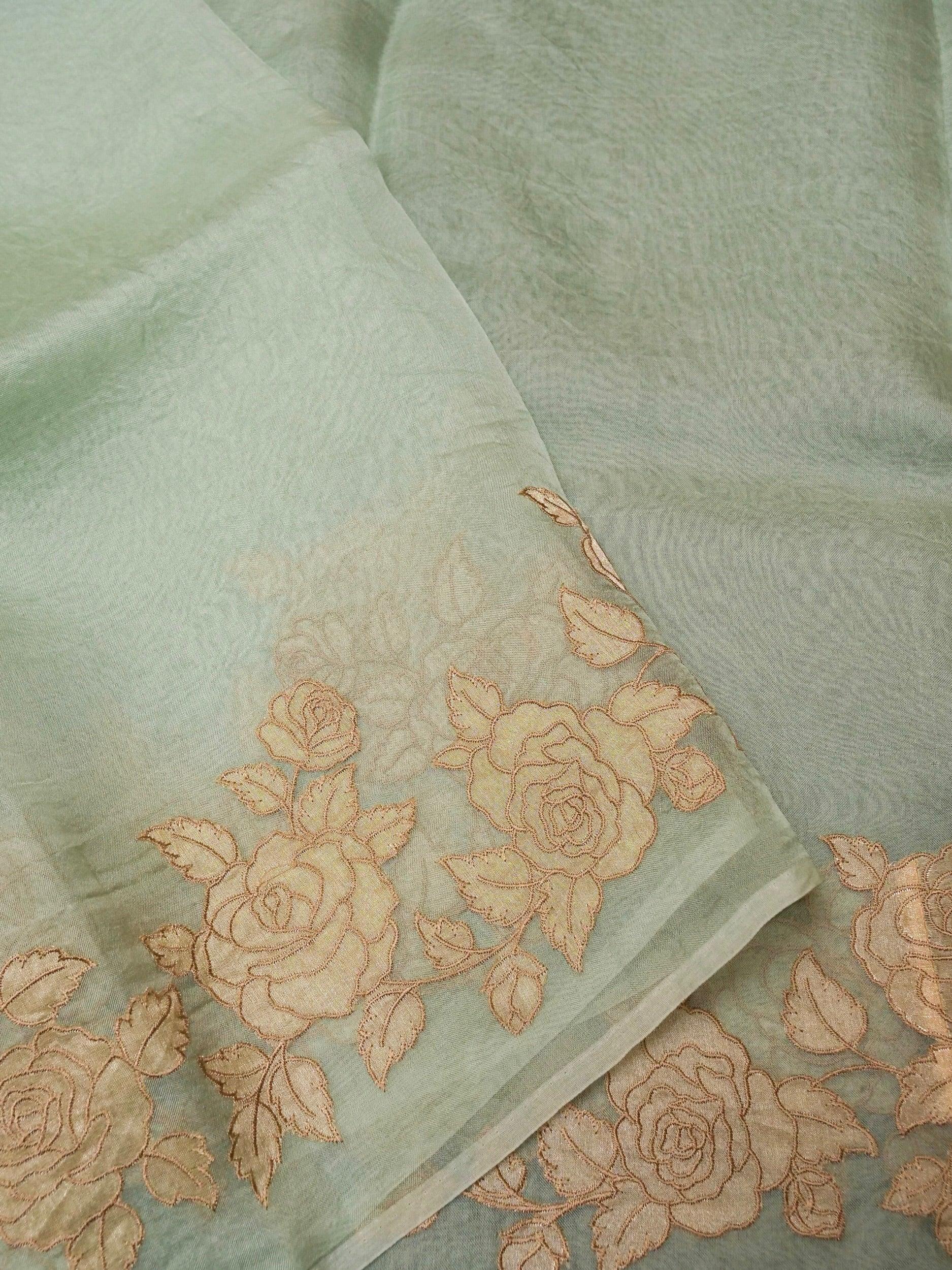 Designer Sage Green Kora Silk Suit