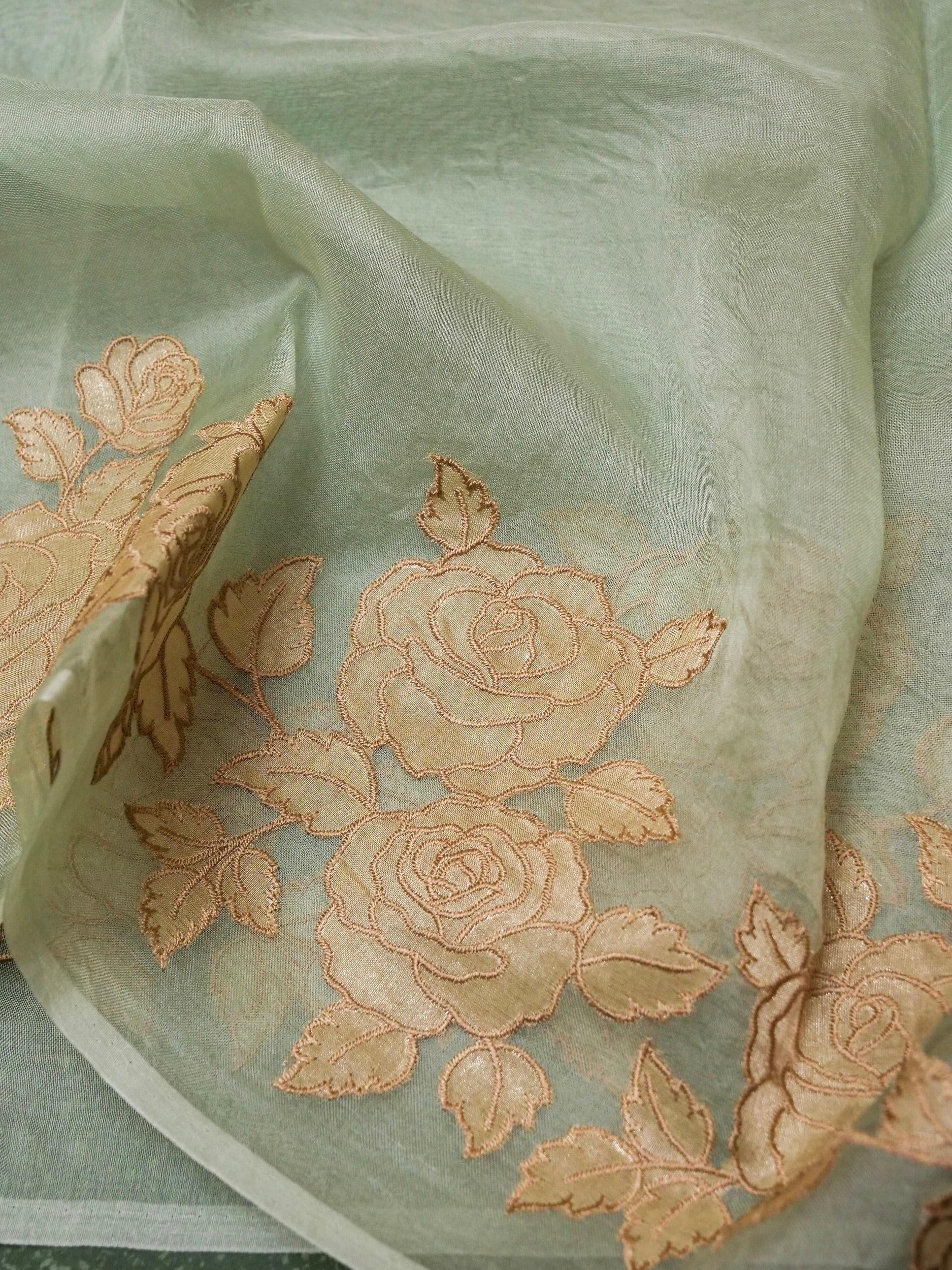 Designer Sage Green Kora Silk Suit