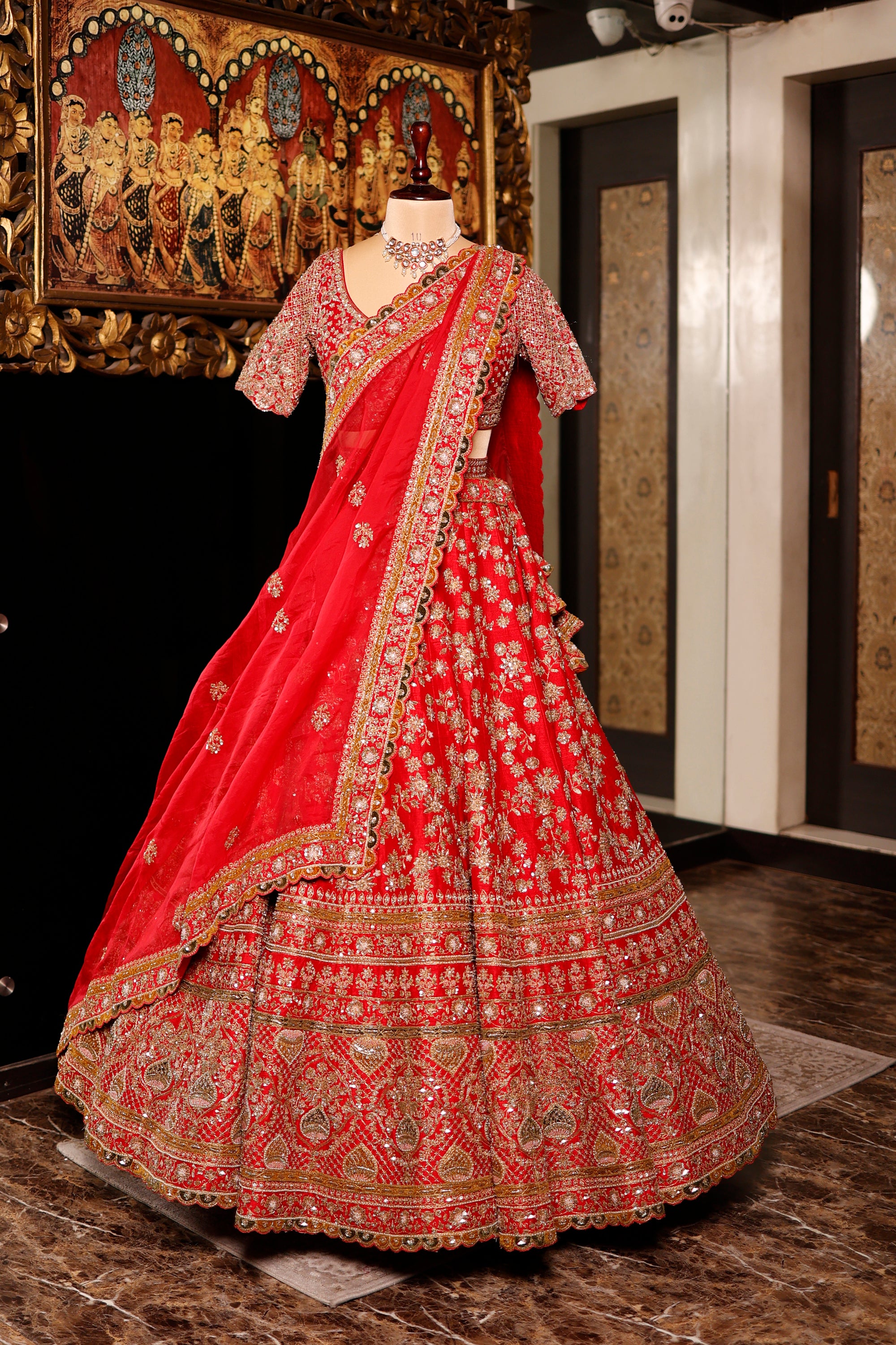 Designer Red Raw Silk Bridal Lehenga