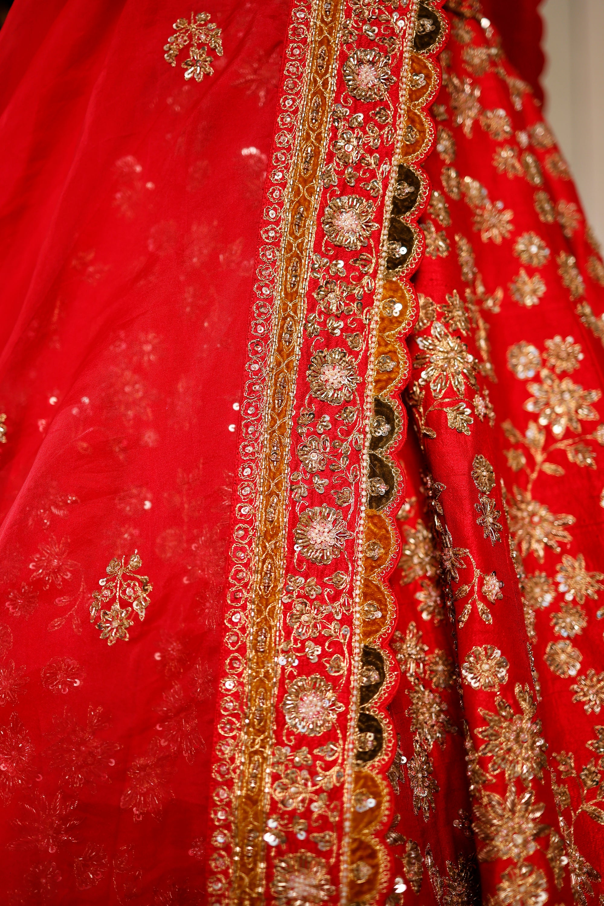 Designer Red Raw Silk Bridal Lehenga