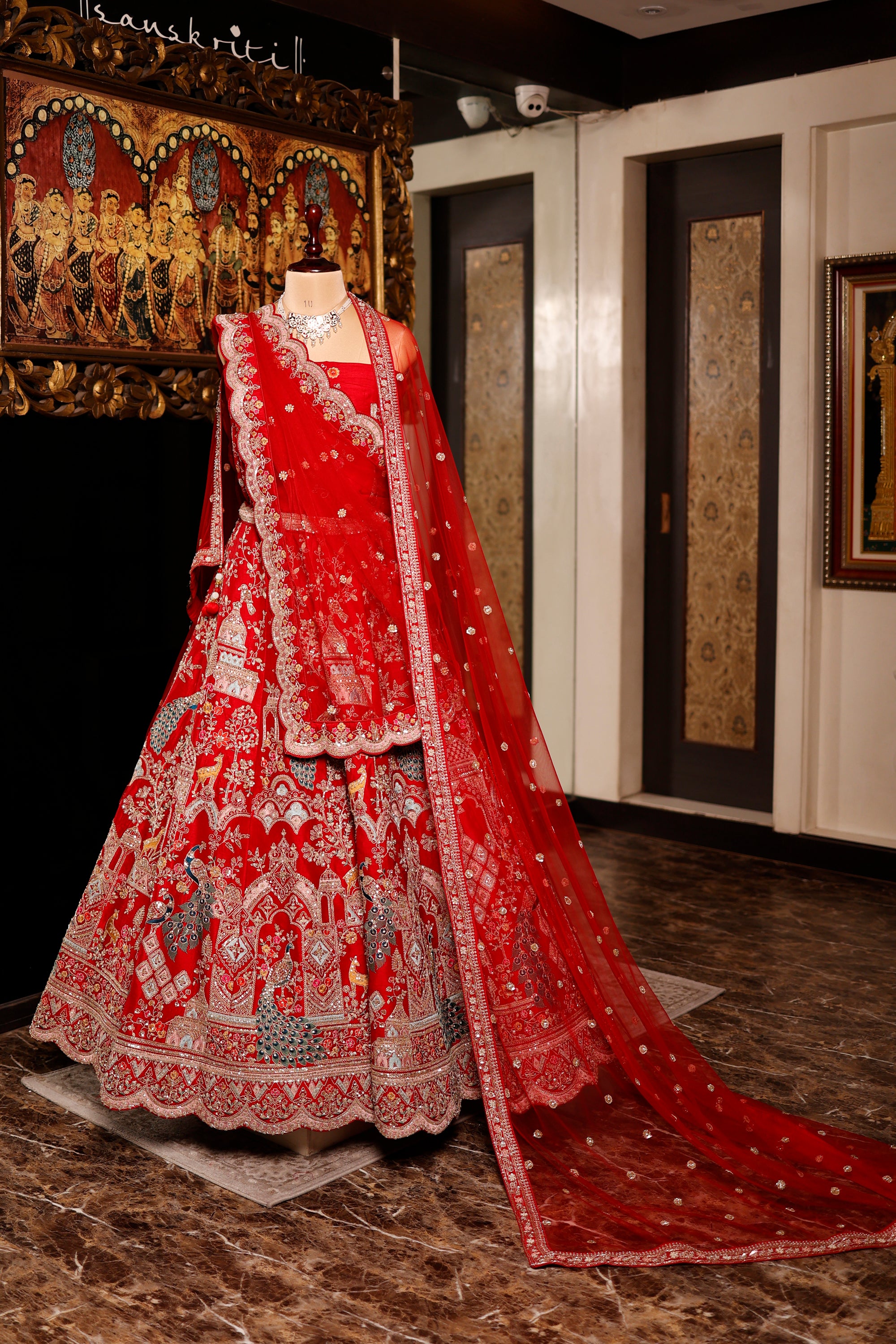 Designer Red Raw Silk Bridal Lehenga