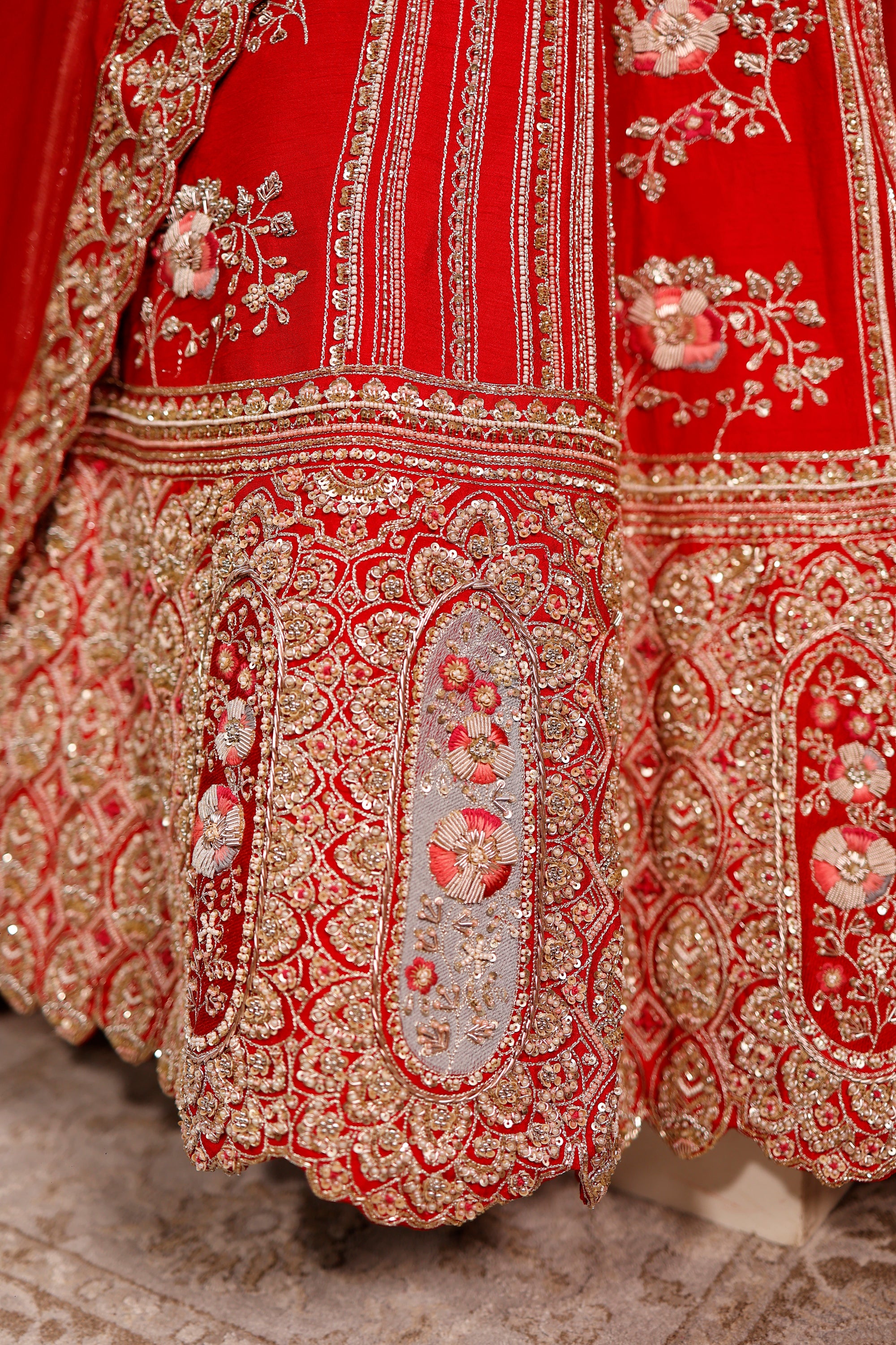 Designer Red Raw Silk Bridal Lehenga