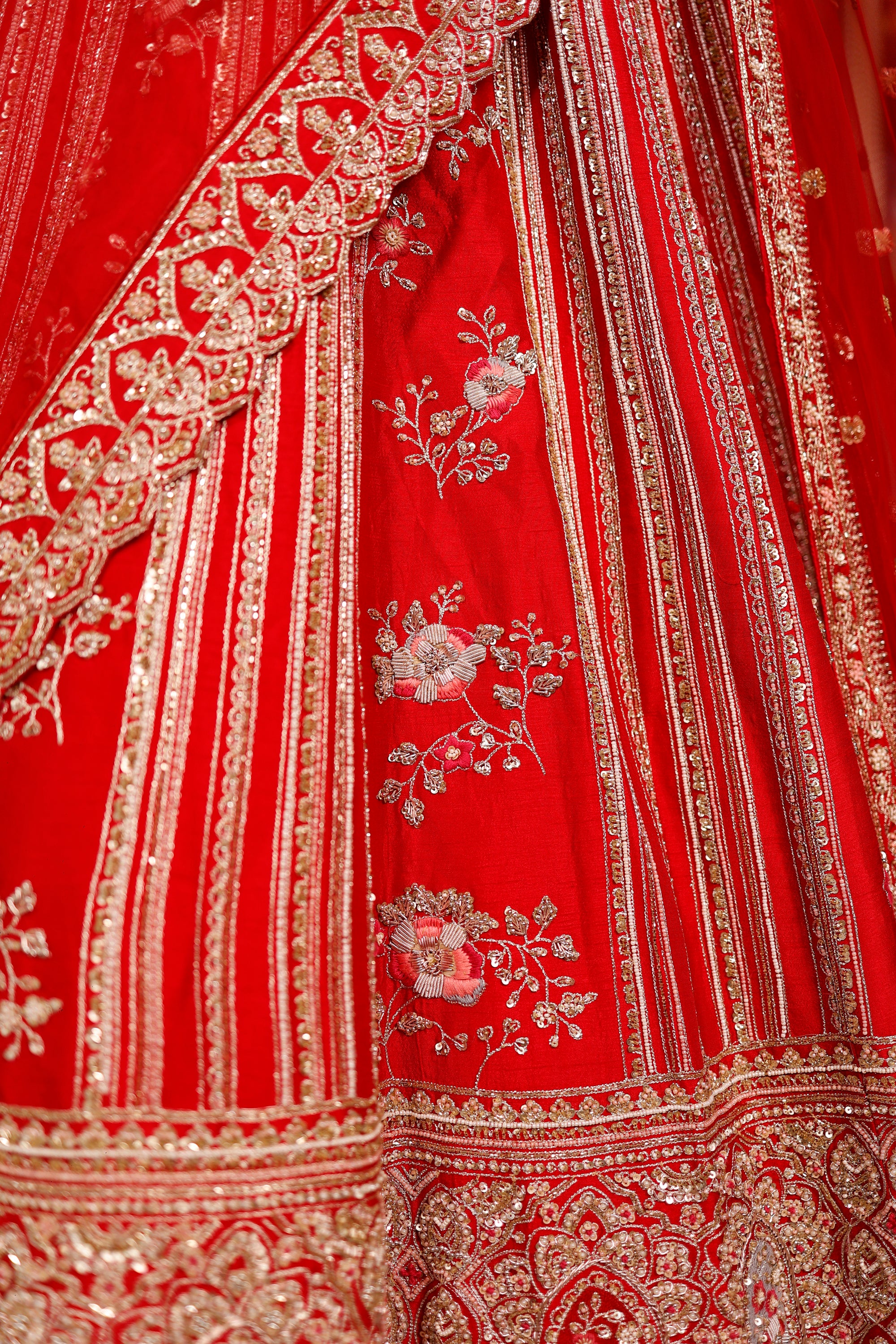 Designer Red Raw Silk Bridal Lehenga