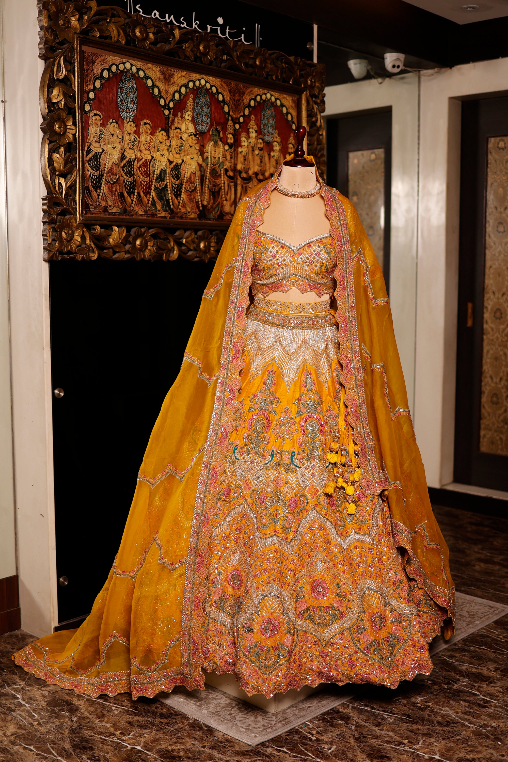 Designer Mustard Yellow Raw Silk Haldi Lehenga