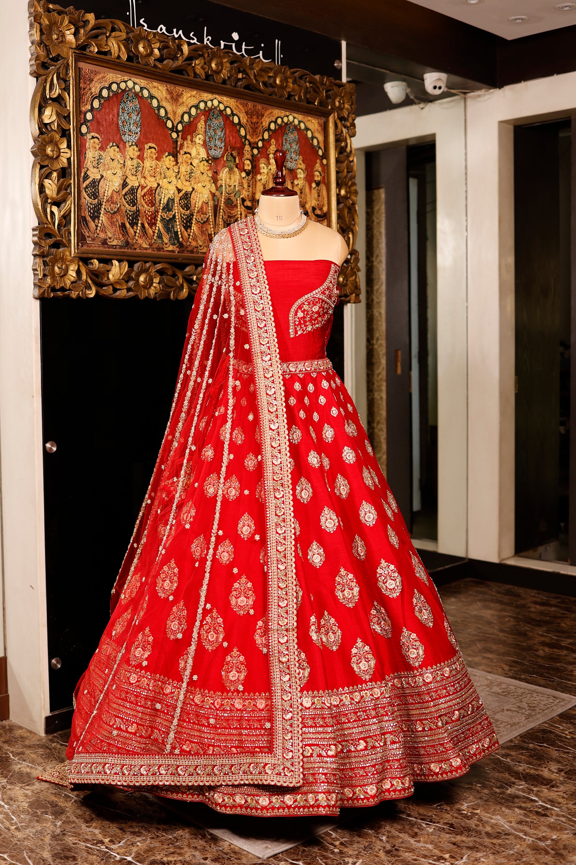 Designer Red Raw Silk Bridal Lehenga