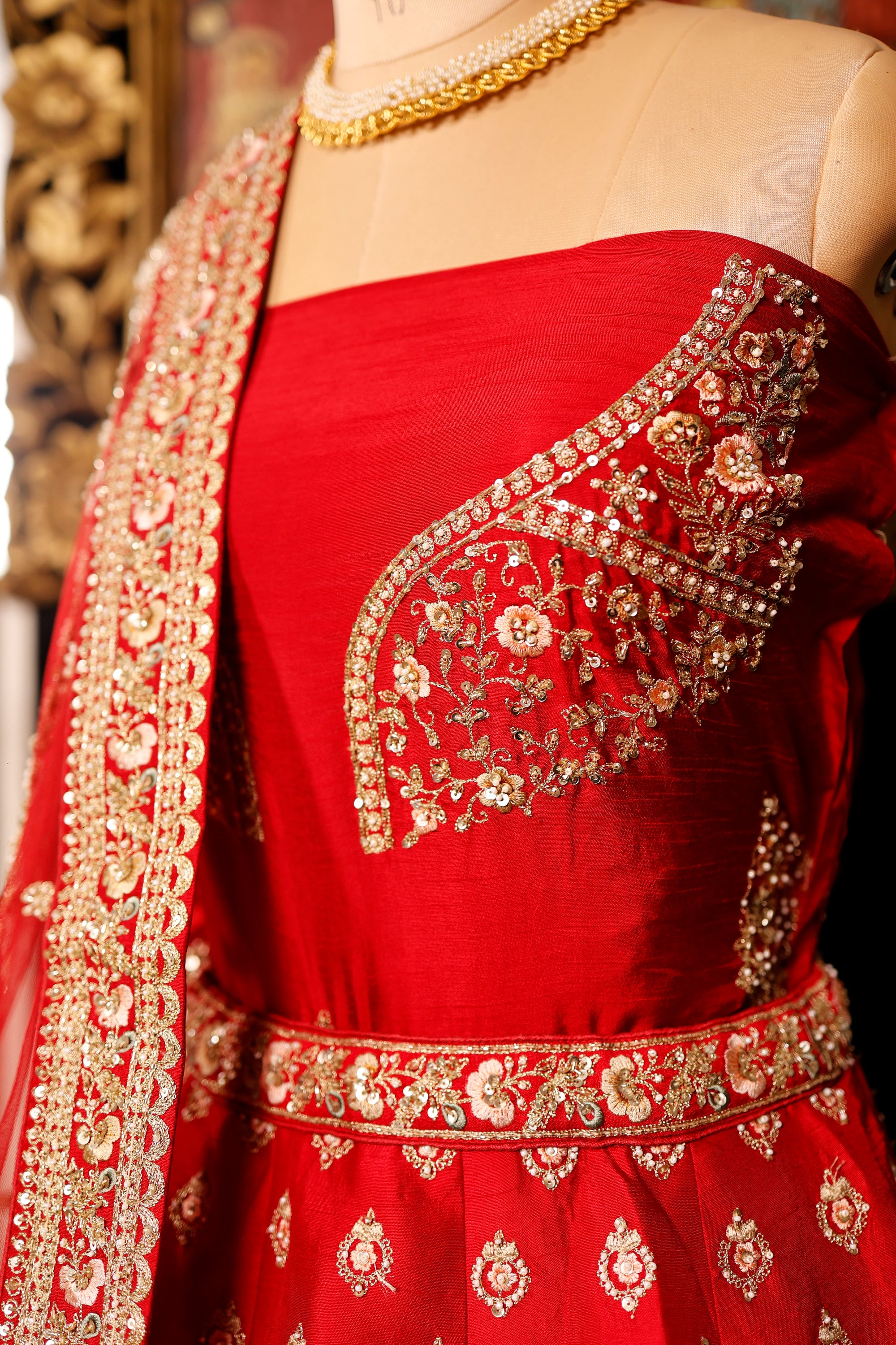 Designer Red Raw Silk Bridal Lehenga