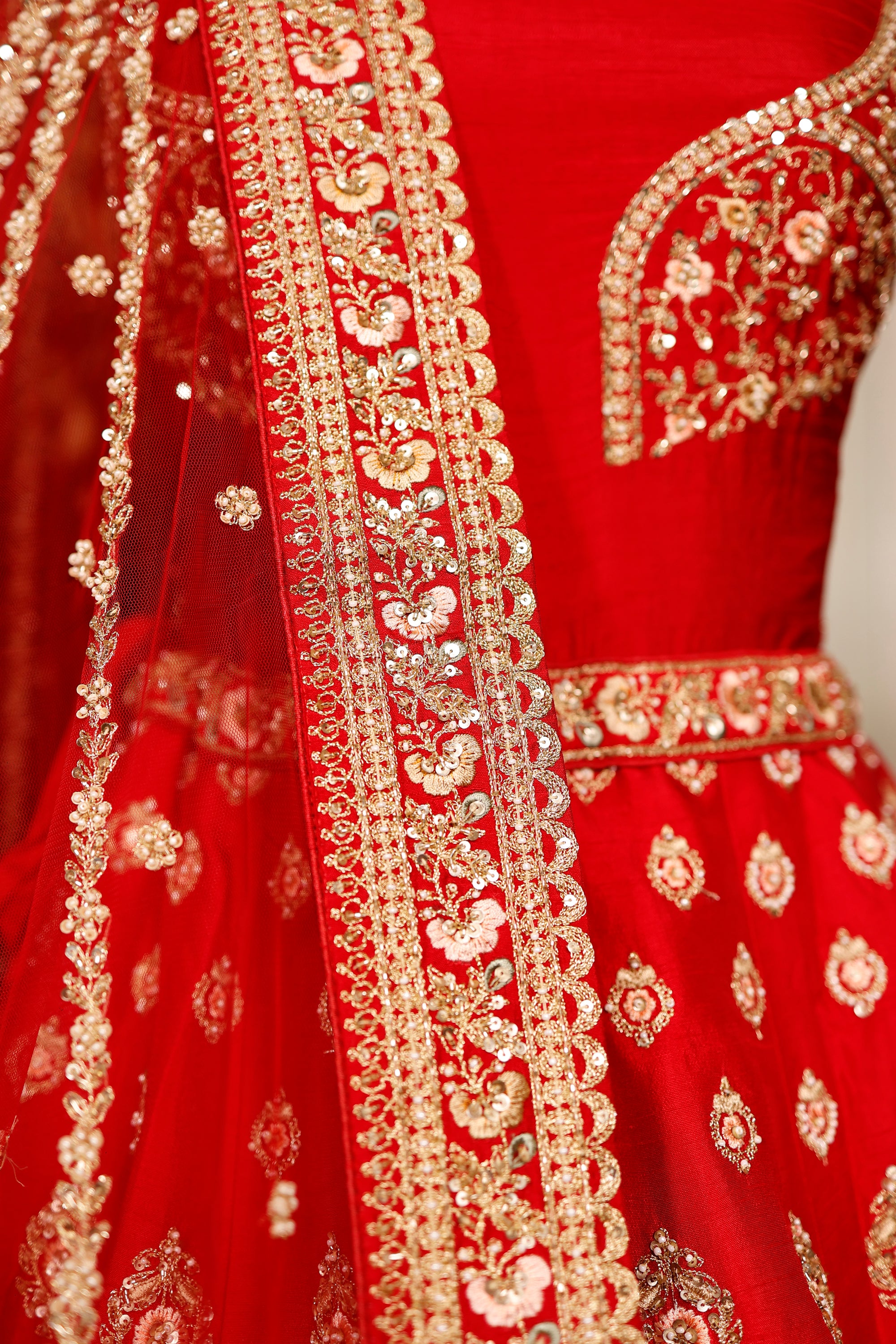 Designer Red Raw Silk Bridal Lehenga