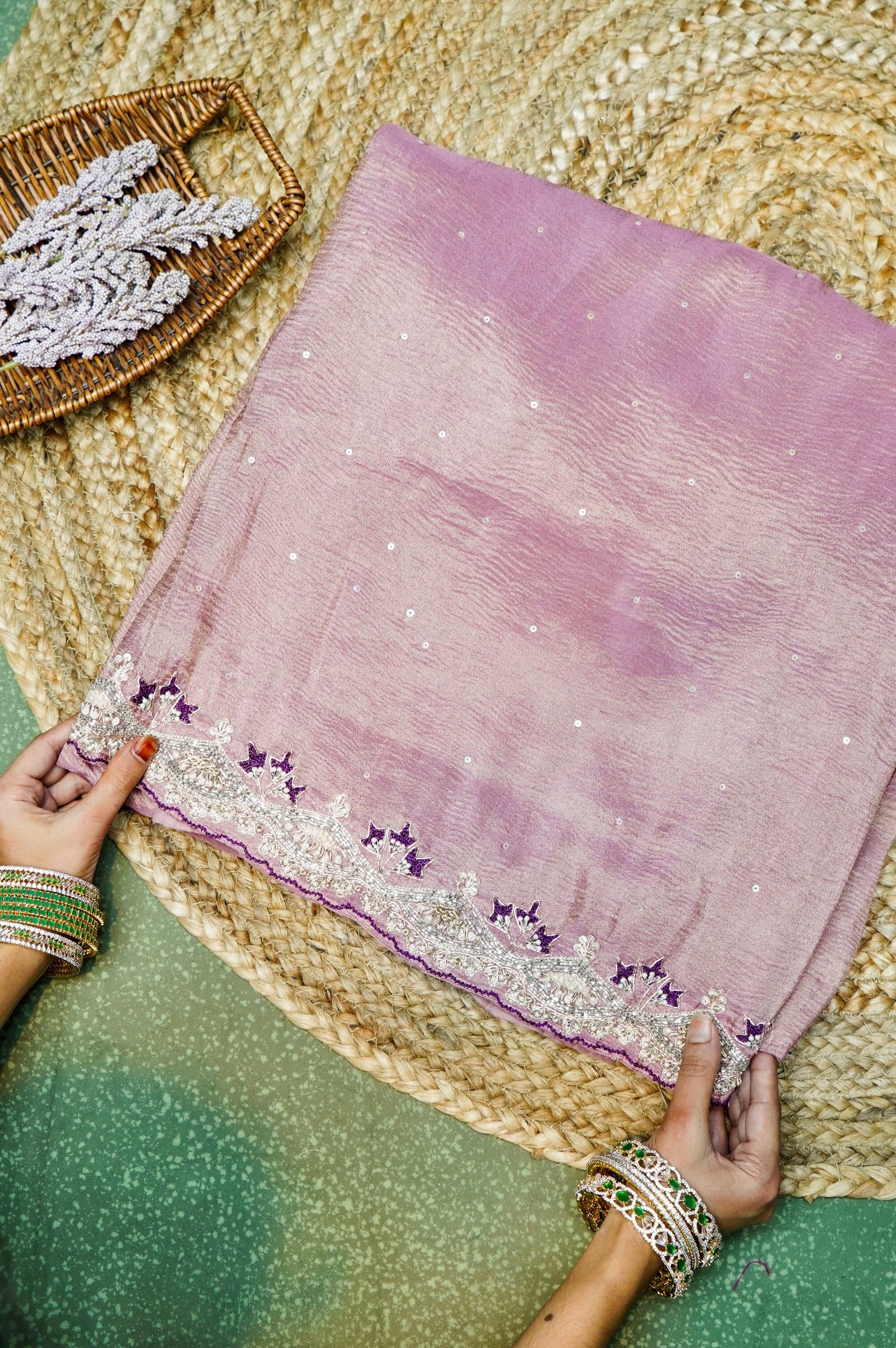 Designer Lavender Tissue Silk Saree