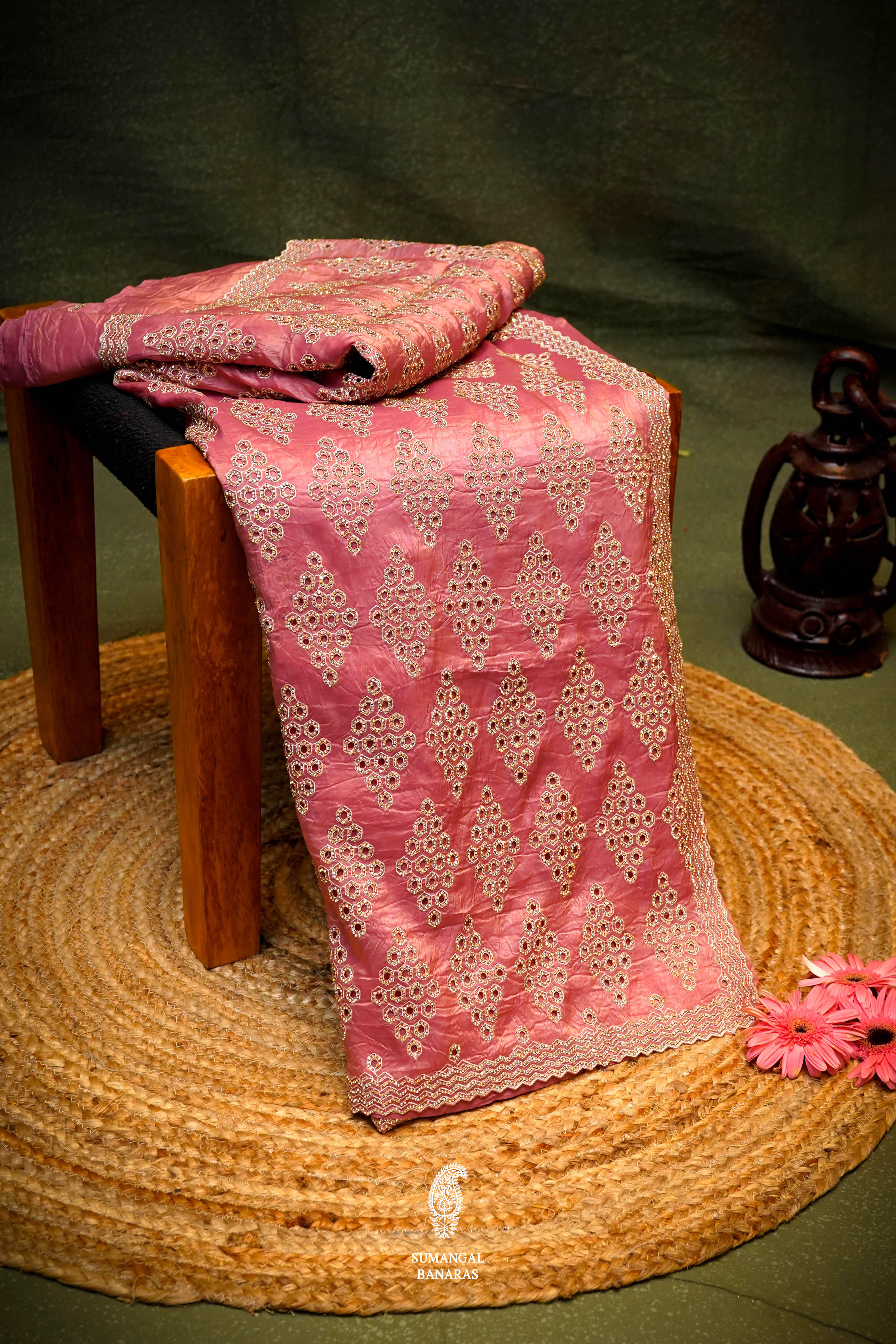 Designer Onion Pink Organza Saree