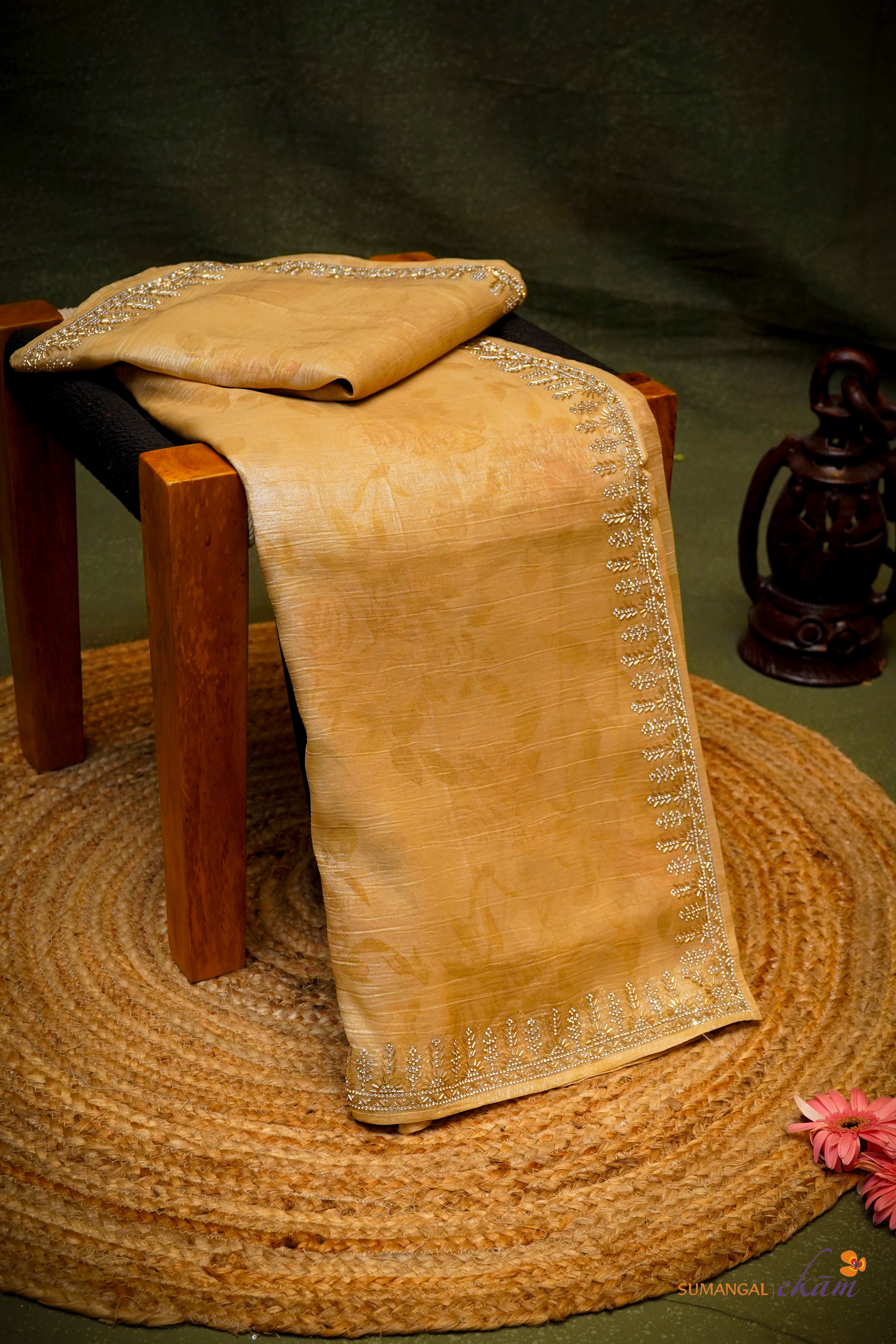 Designer Golden Blended Tissue Silk Saree
