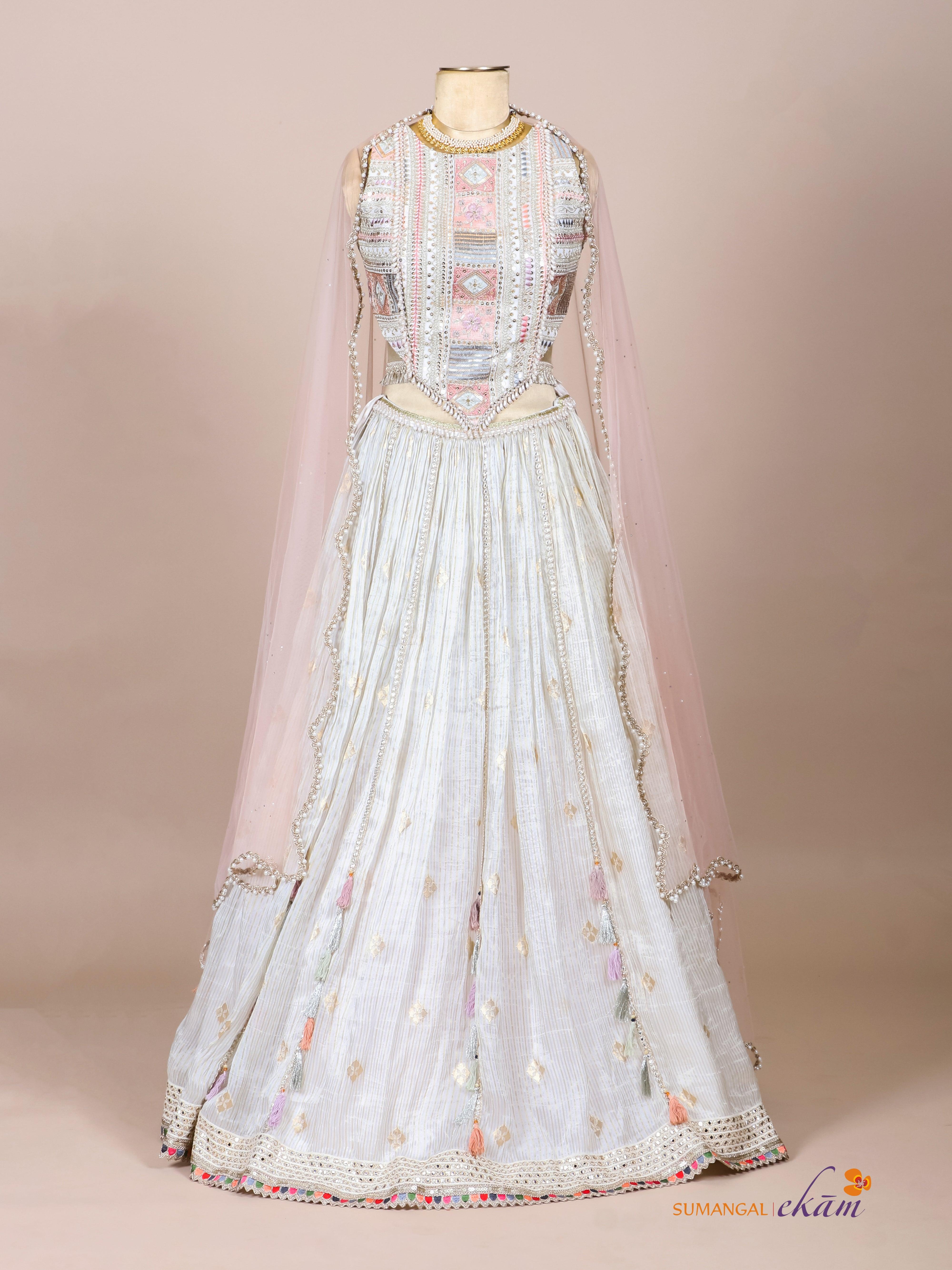 Designer Off White Fancy Banarasi Party Wear Lehenga - Sumangal Ekam