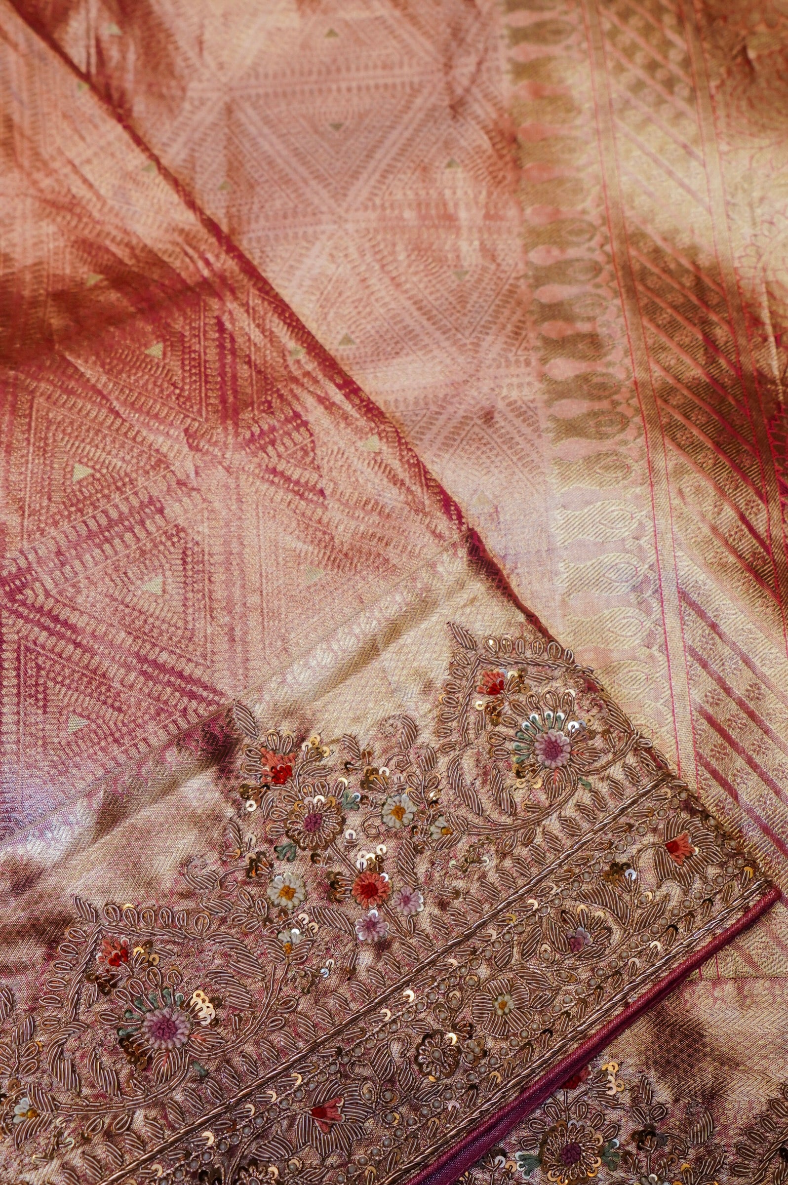 Designer Peach Tissue Silk Saree