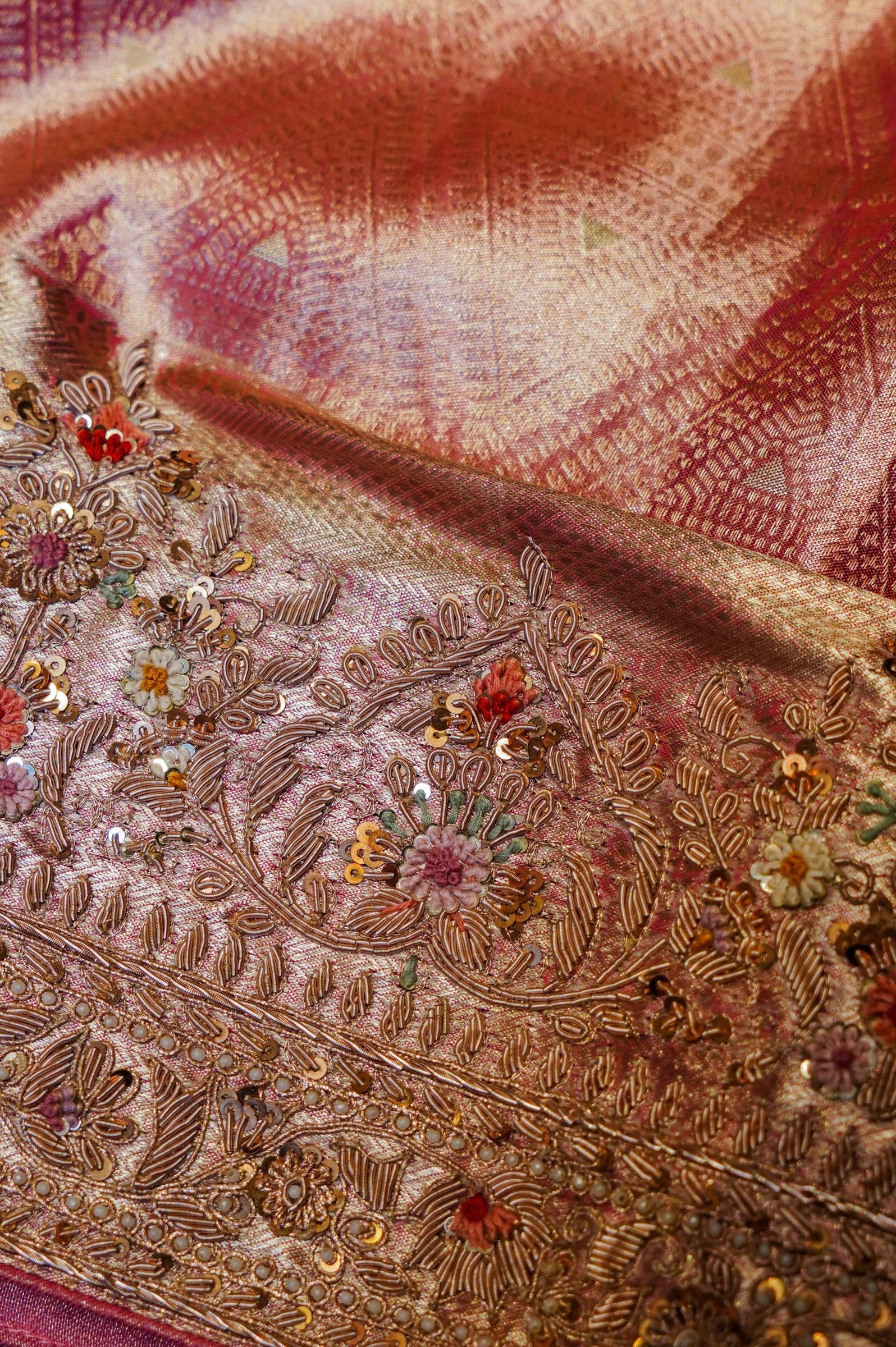 Designer Peach Tissue Silk Saree