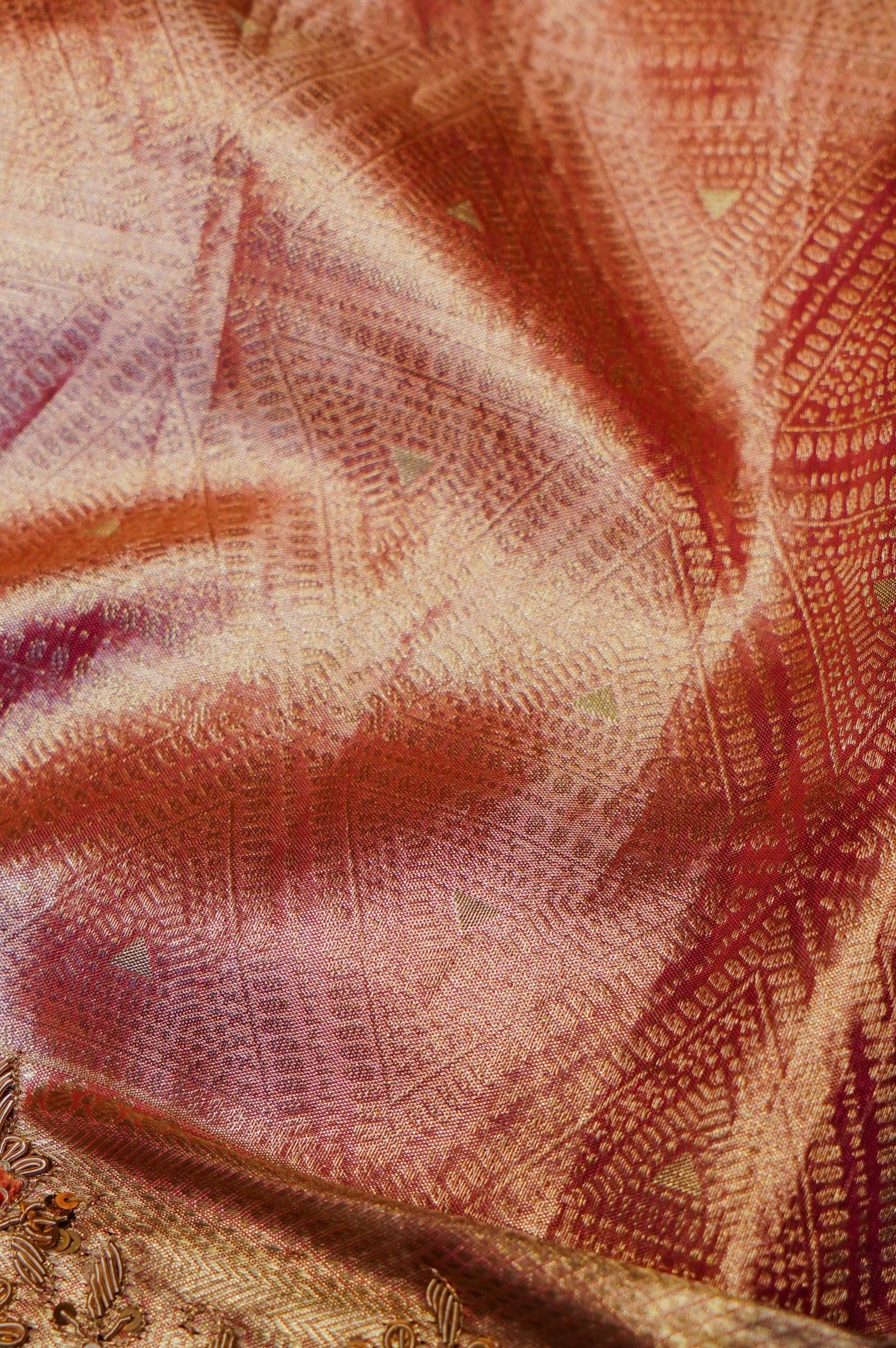Designer Peach Tissue Silk Saree